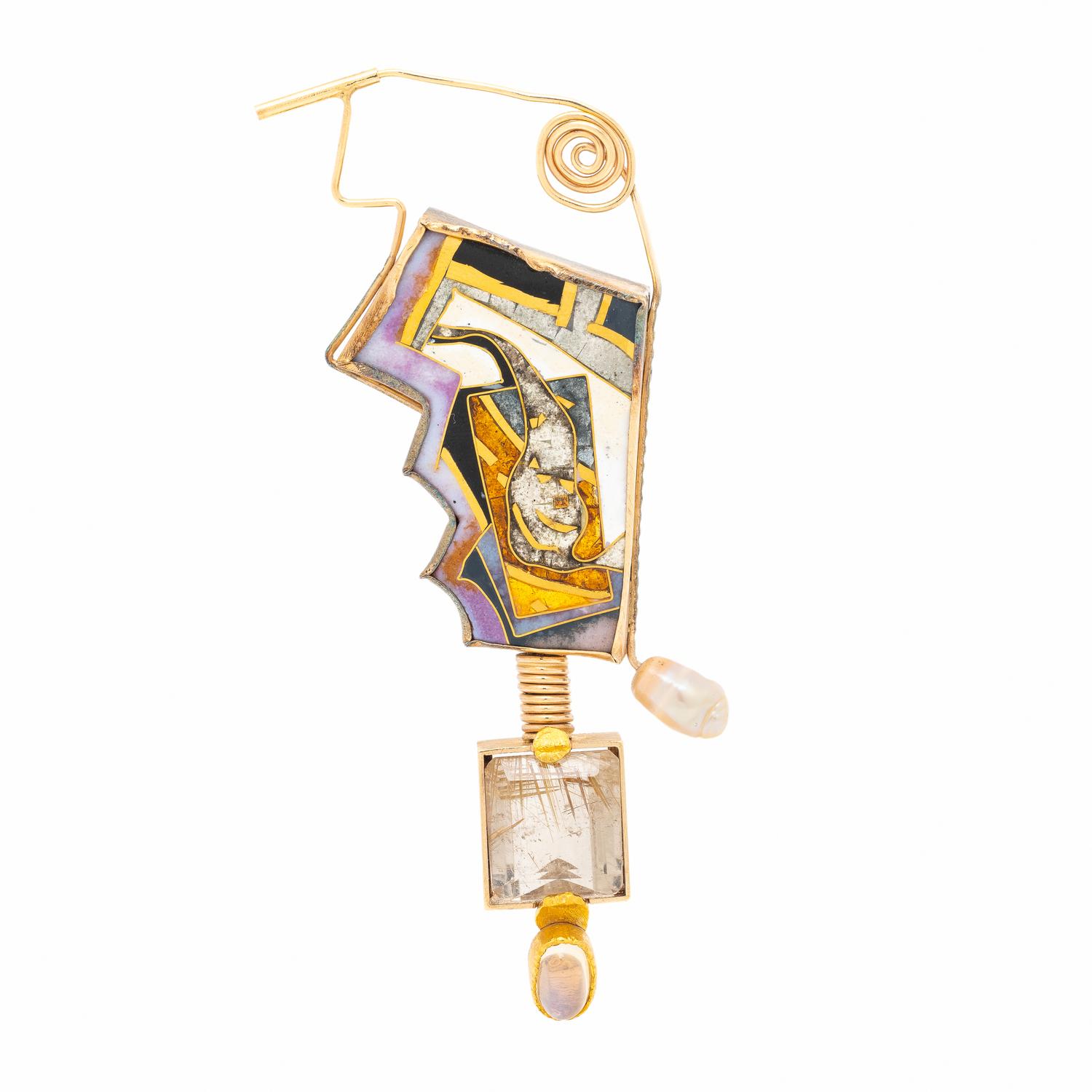 WILLIAM HARPER, ENAMEL AND MULTIGEM BROOCH