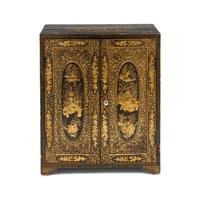 A Chinese Export Black and Gilt Lacquer Collector's Cabinet