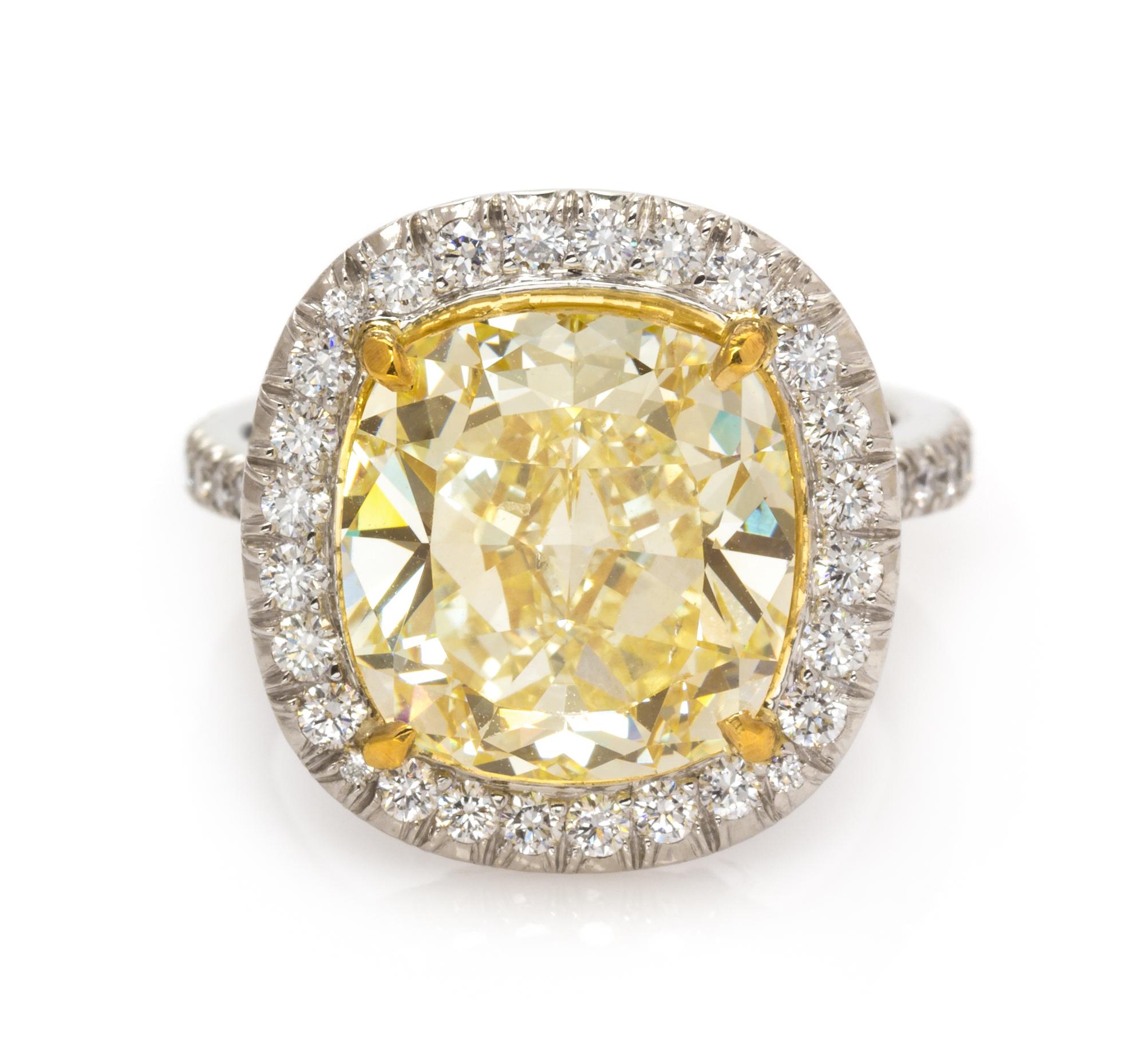 A Platinum, 22 Karat Yellow Gold, Fancy Yellow Diamond and Diamond Ring, A. Aletto, 8.70 dwts.