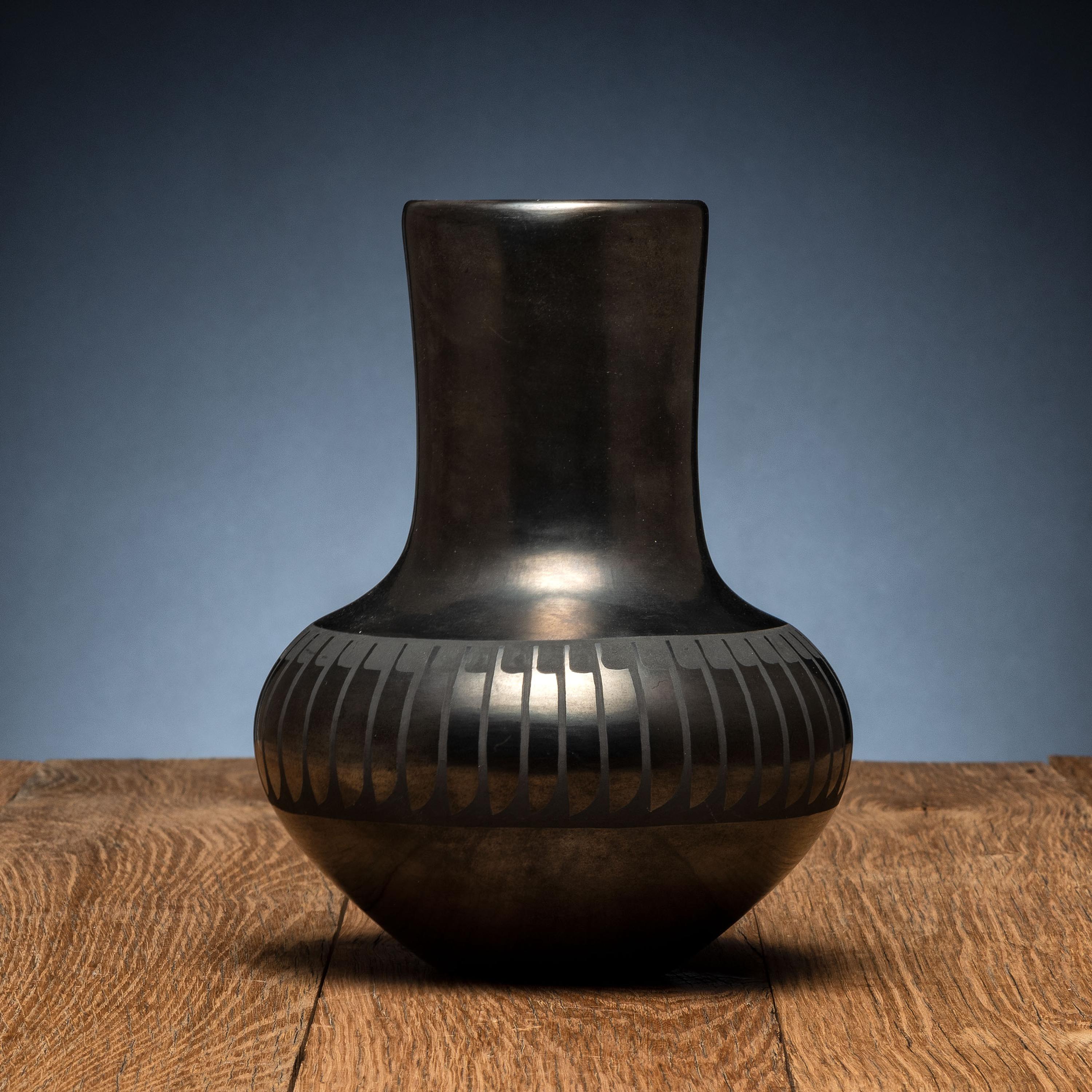 Blackware Pottery Vase, with Gunmetal Finish