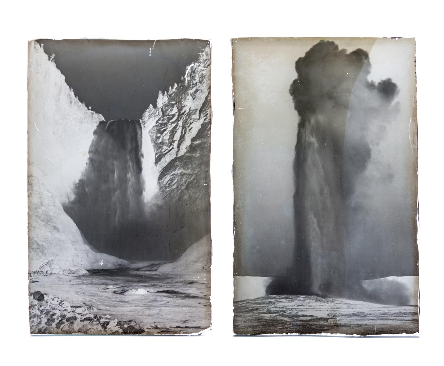 (CHICAGO), PHOTOGRAPHY. A collection of galss plate negatives including scenes of Yellow Stone National Park. Together with camera