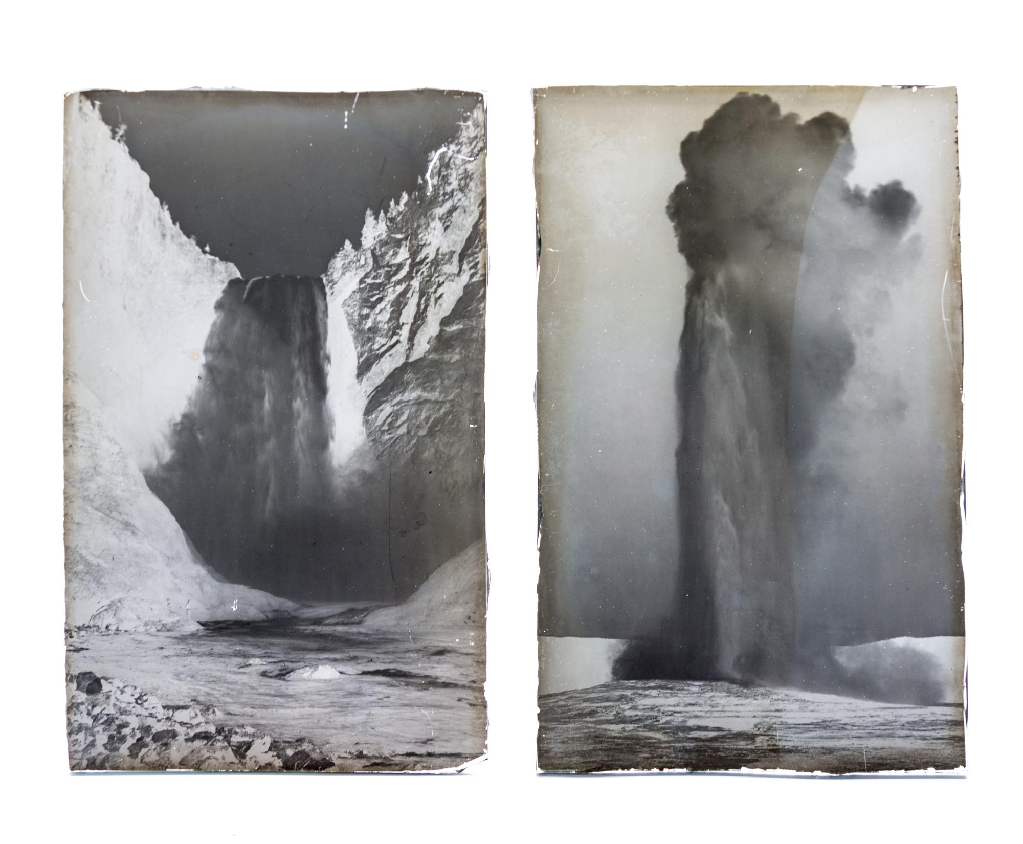 (CHICAGO), PHOTOGRAPHY. A collection of galss plate negatives including scenes of Yellow Stone National Park. Together with camera