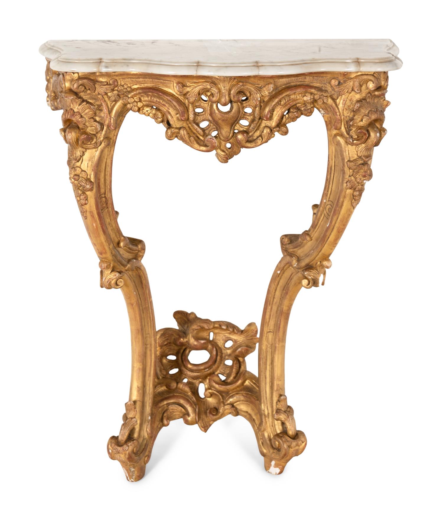 A Louis XV Style Giltwood Marble-Top Console Table