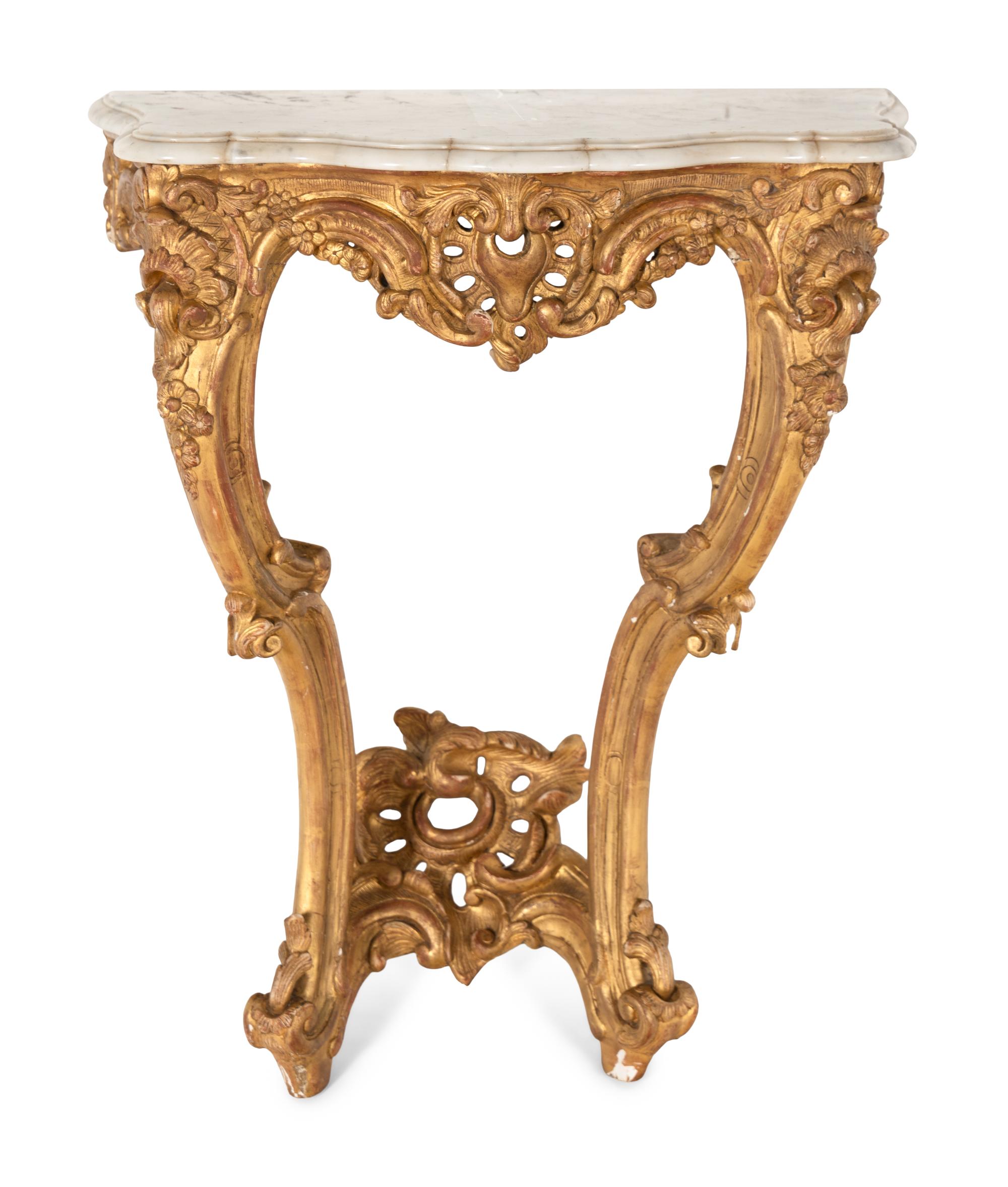 A Louis XV Style Giltwood Marble-Top Console Table