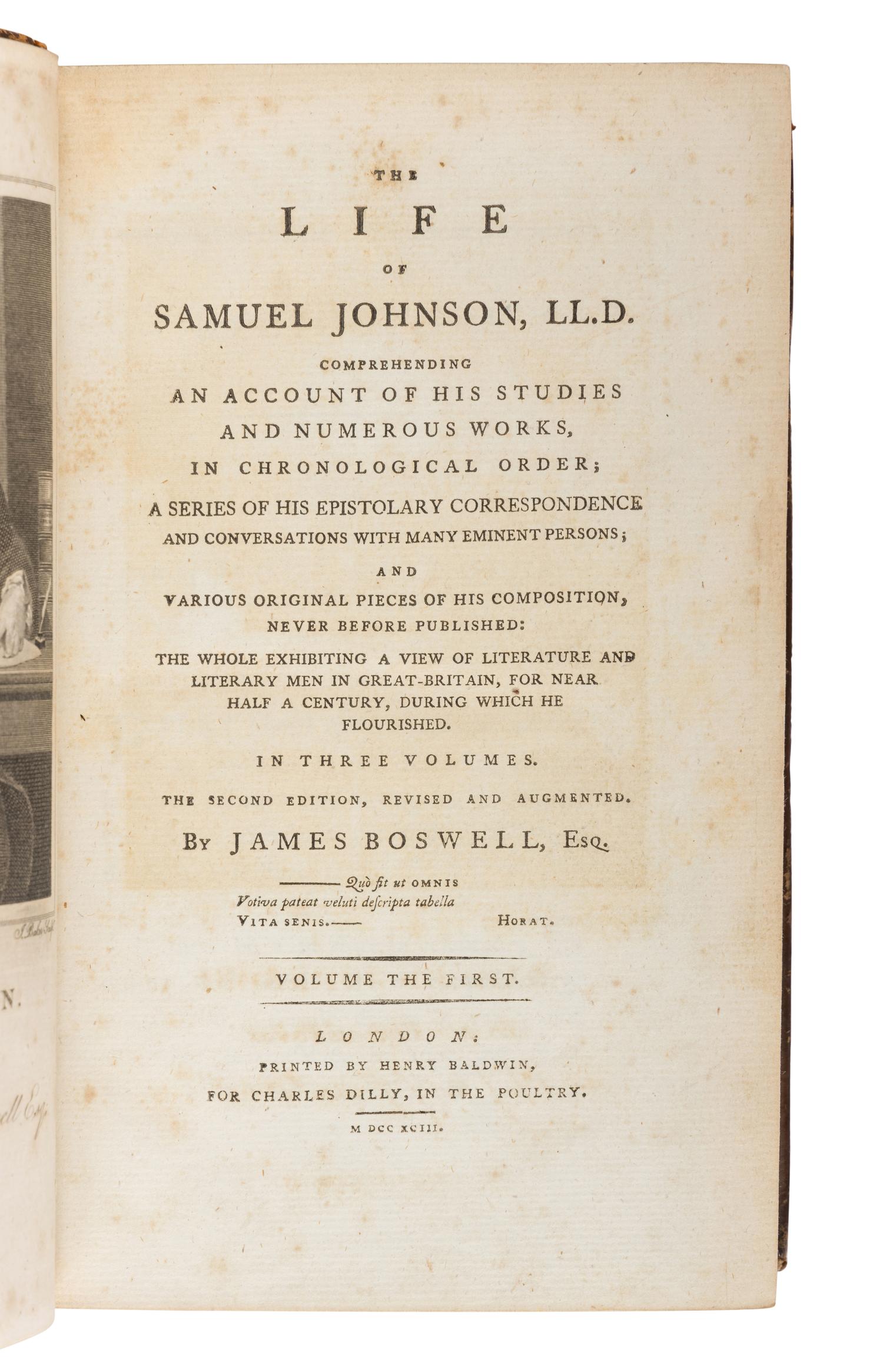 BOSWELL, James (1740-1795). The Life of Samuel Johnson. London: Henry Baldwin for Charles Dilly, 1793.