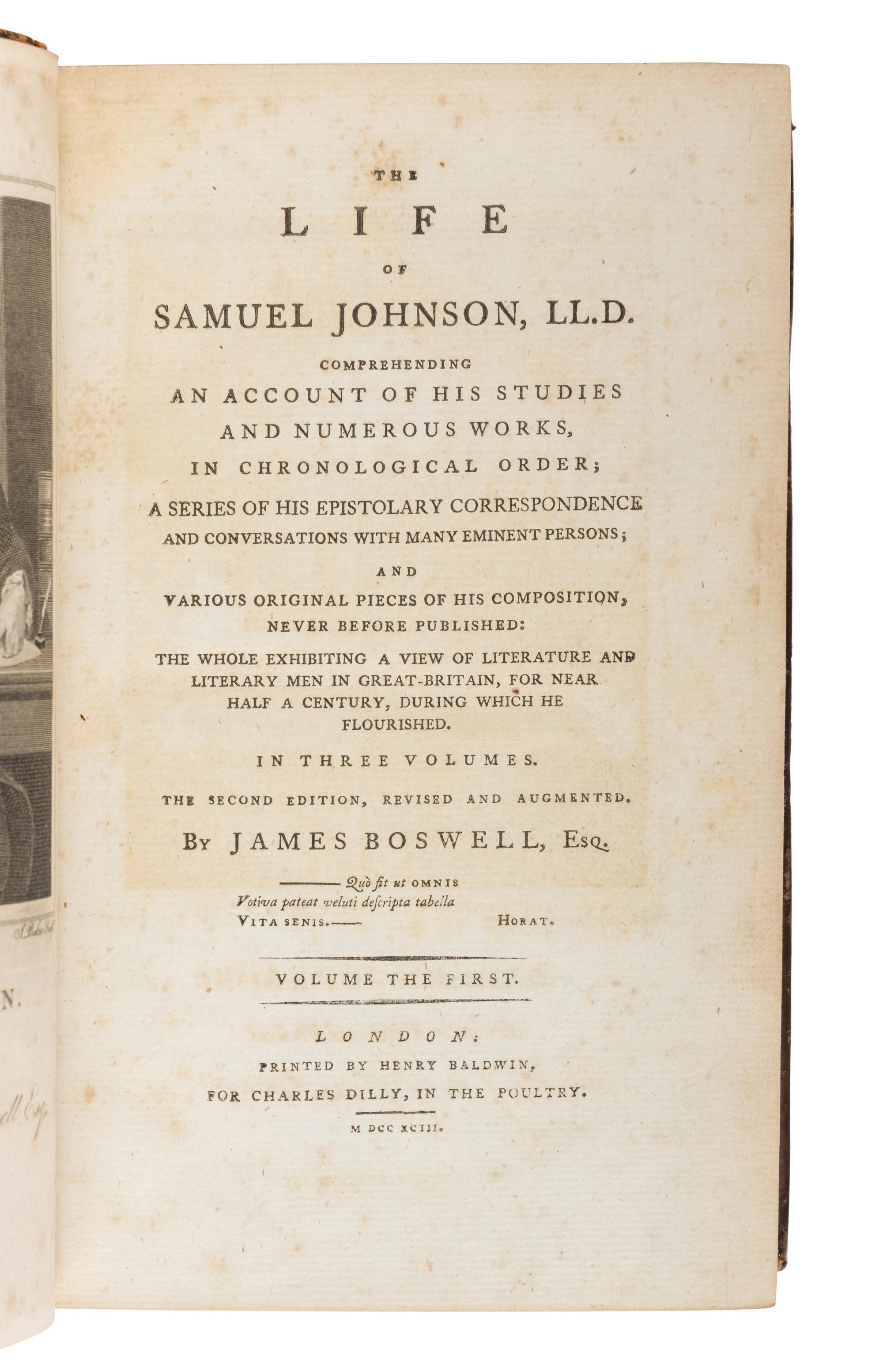 BOSWELL, James (1740-1795). The Life of Samuel Johnson. London: Henry Baldwin for Charles Dilly, 1793.
