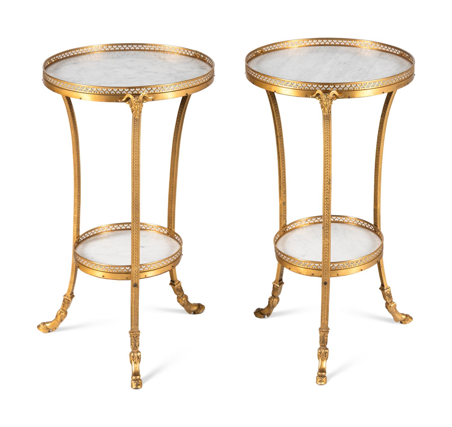 A Pair of Neoclassical Style Gilt Bronze and Marble Side Tables