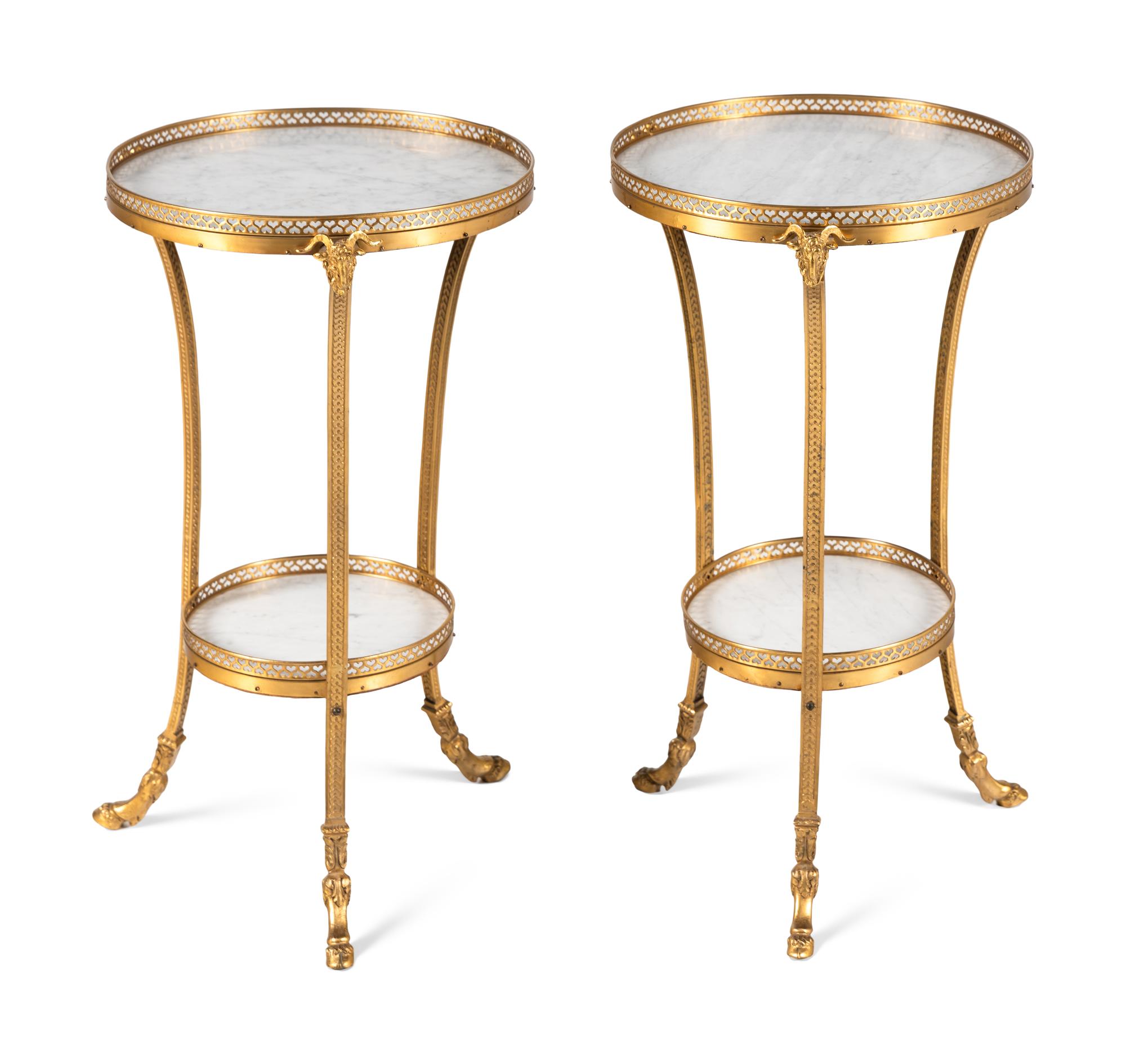 A Pair of Neoclassical Style Gilt Bronze and Marble Side Tables
