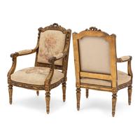 A Pair of Louis XVI Style Giltwood Fauteuils