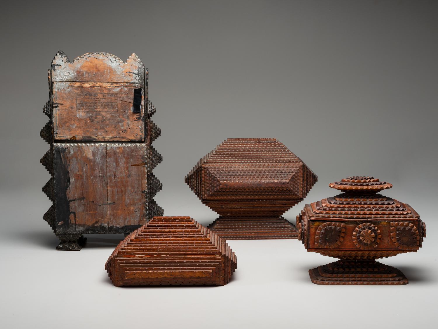 Four Tramp Art Decorated Pieces