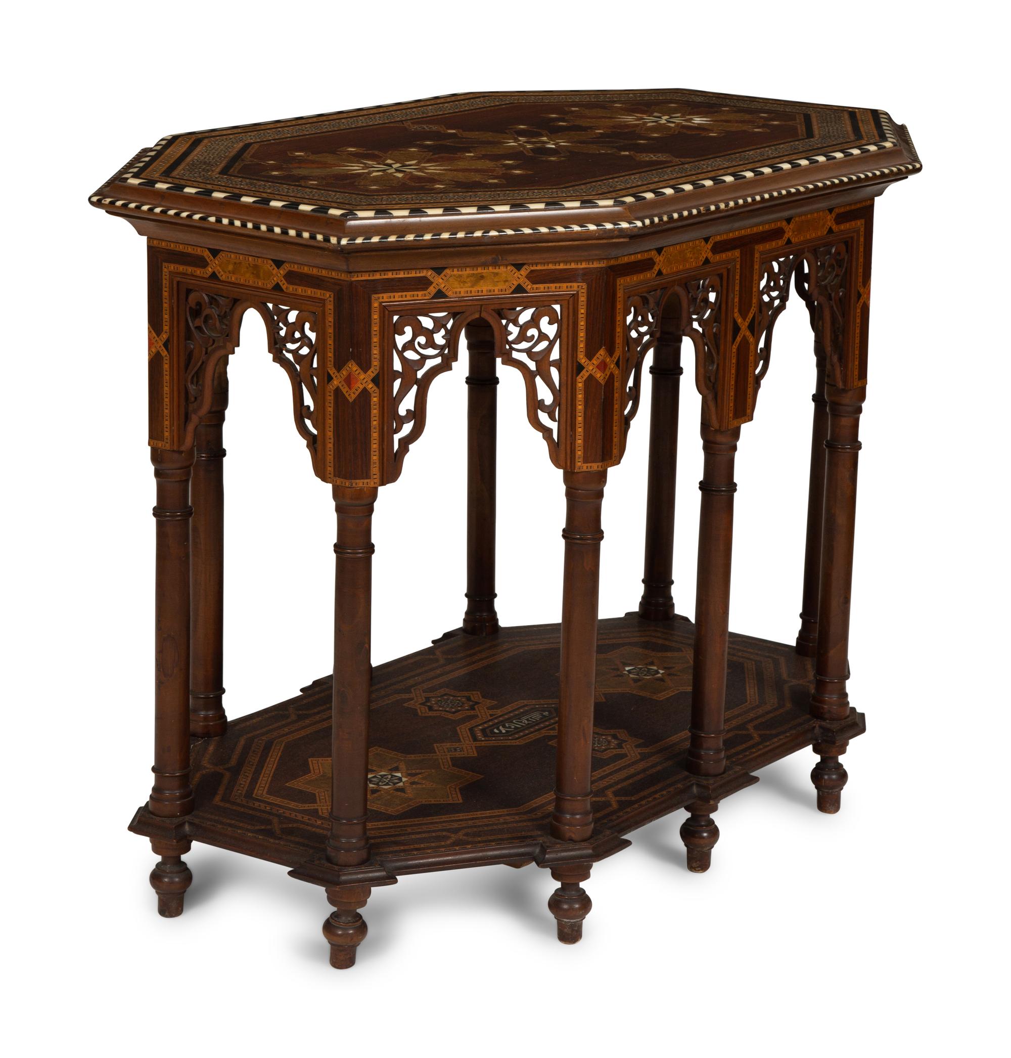 A Levantine Marquetry Elongated Octagonal Table