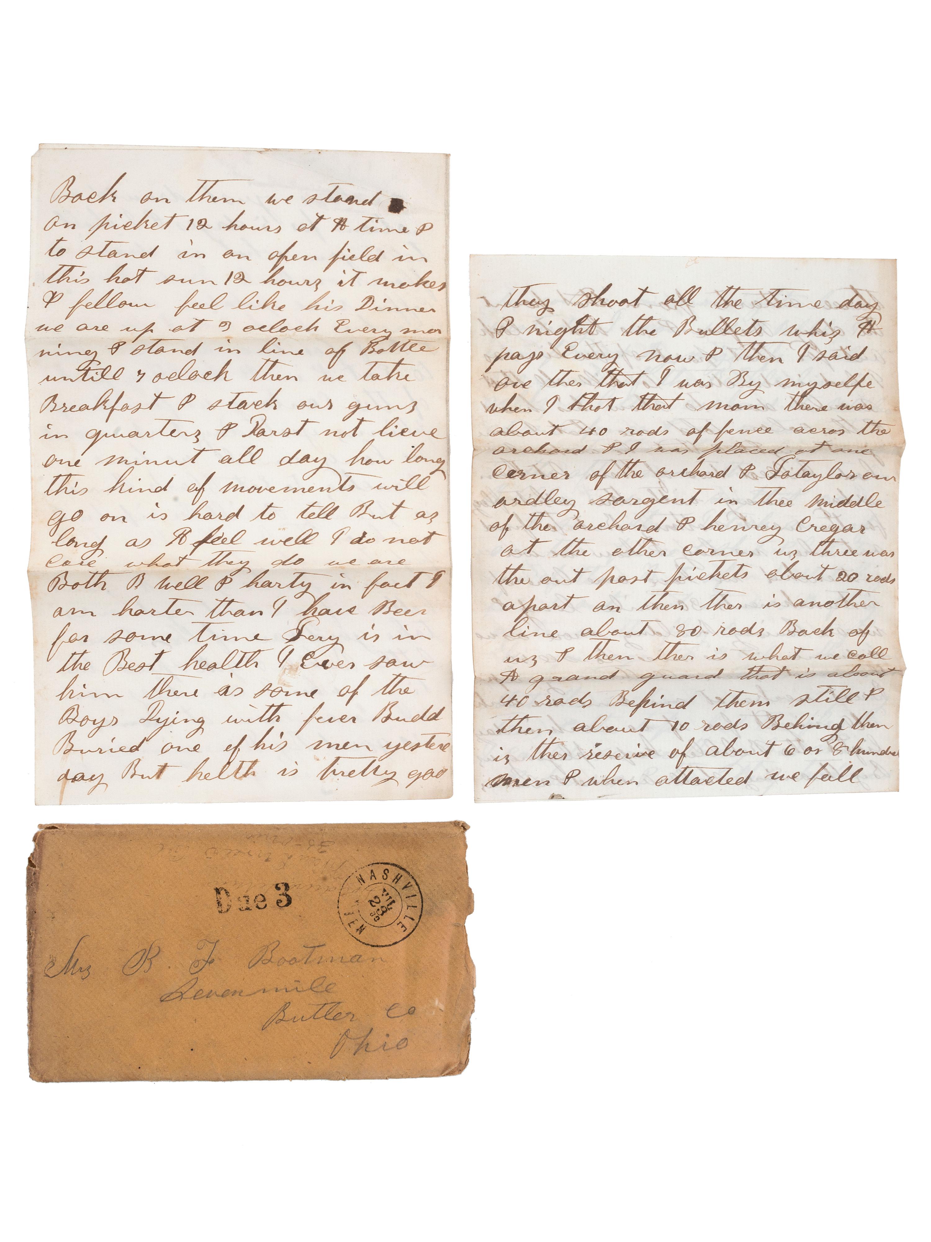 [CIVIL WAR]. Archive featuring the correspondence of brothers Benjamin, Isaac, and Jeremiah Boatman of Butler County, Ohio, enlistees in regiments of the Ohio Volunteer Infantry.