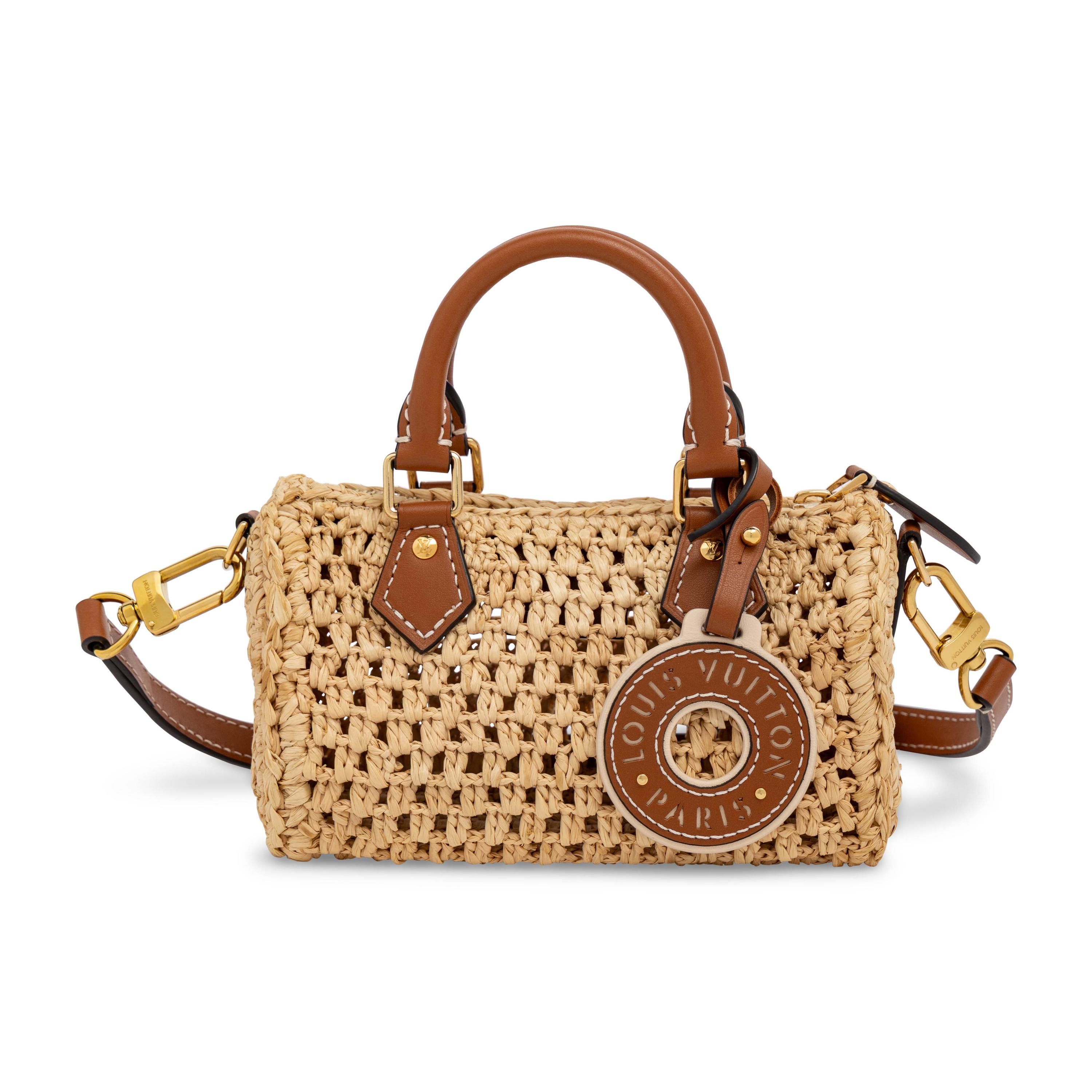 Louis Vuitton, Nano Speedy in Crocheted Raffia & Printed Silk Bandeau Scarf