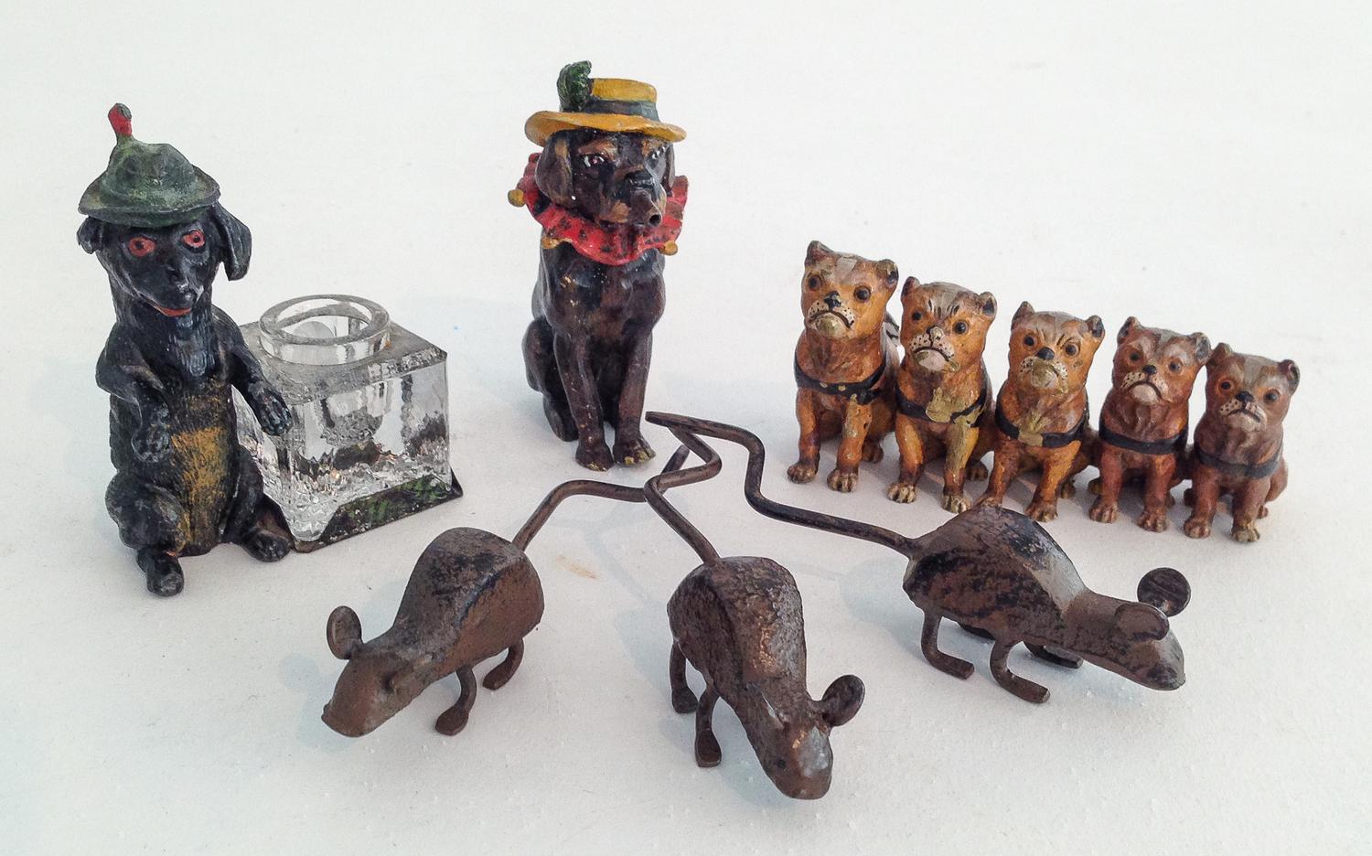 Four Cold Painted Bronze Articles Width of first 4 inches.