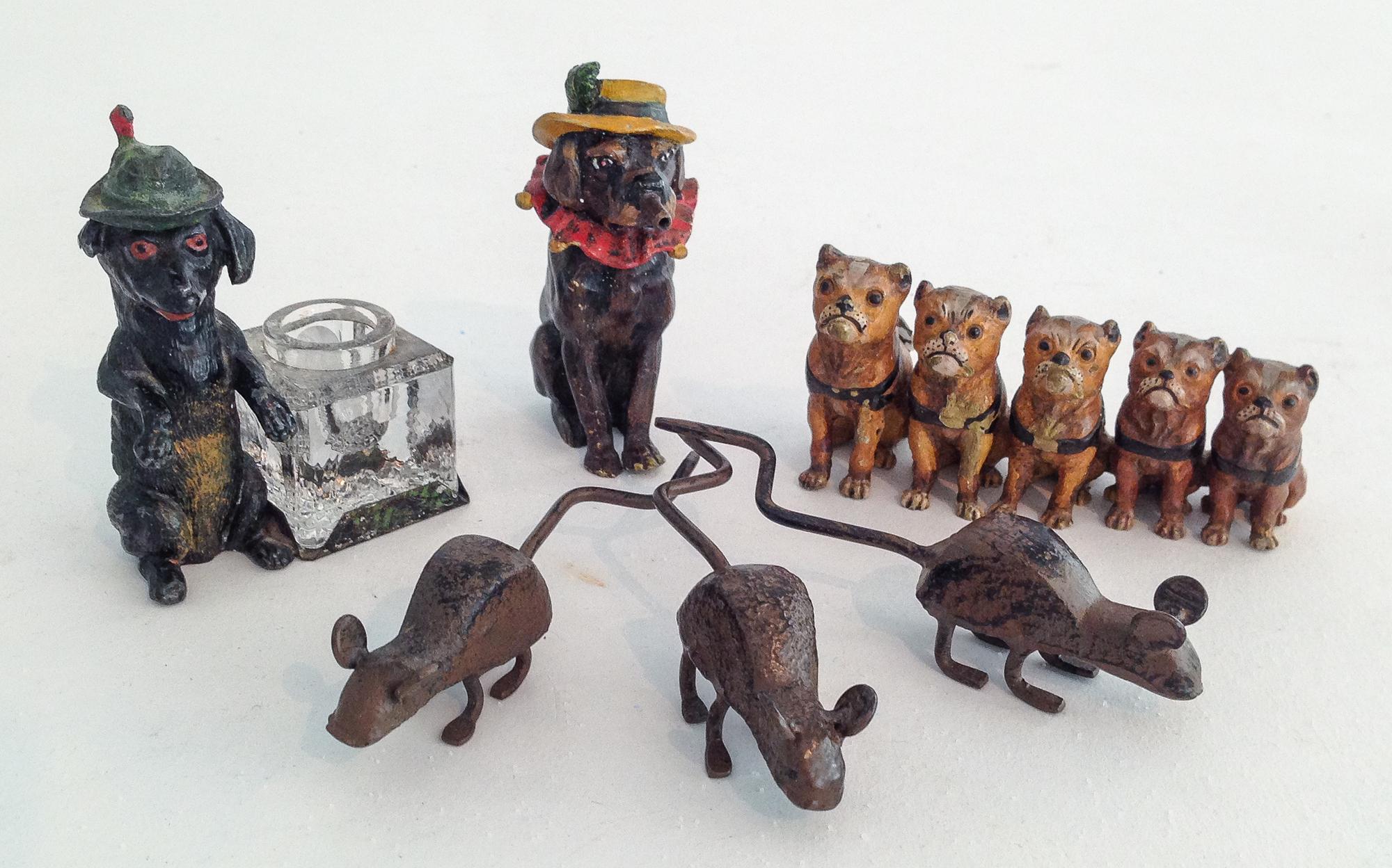Four Cold Painted Bronze Articles Width of first 4 inches.