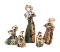 A Group of Five Contemporary Japanese Patchwork Embroidered Figures