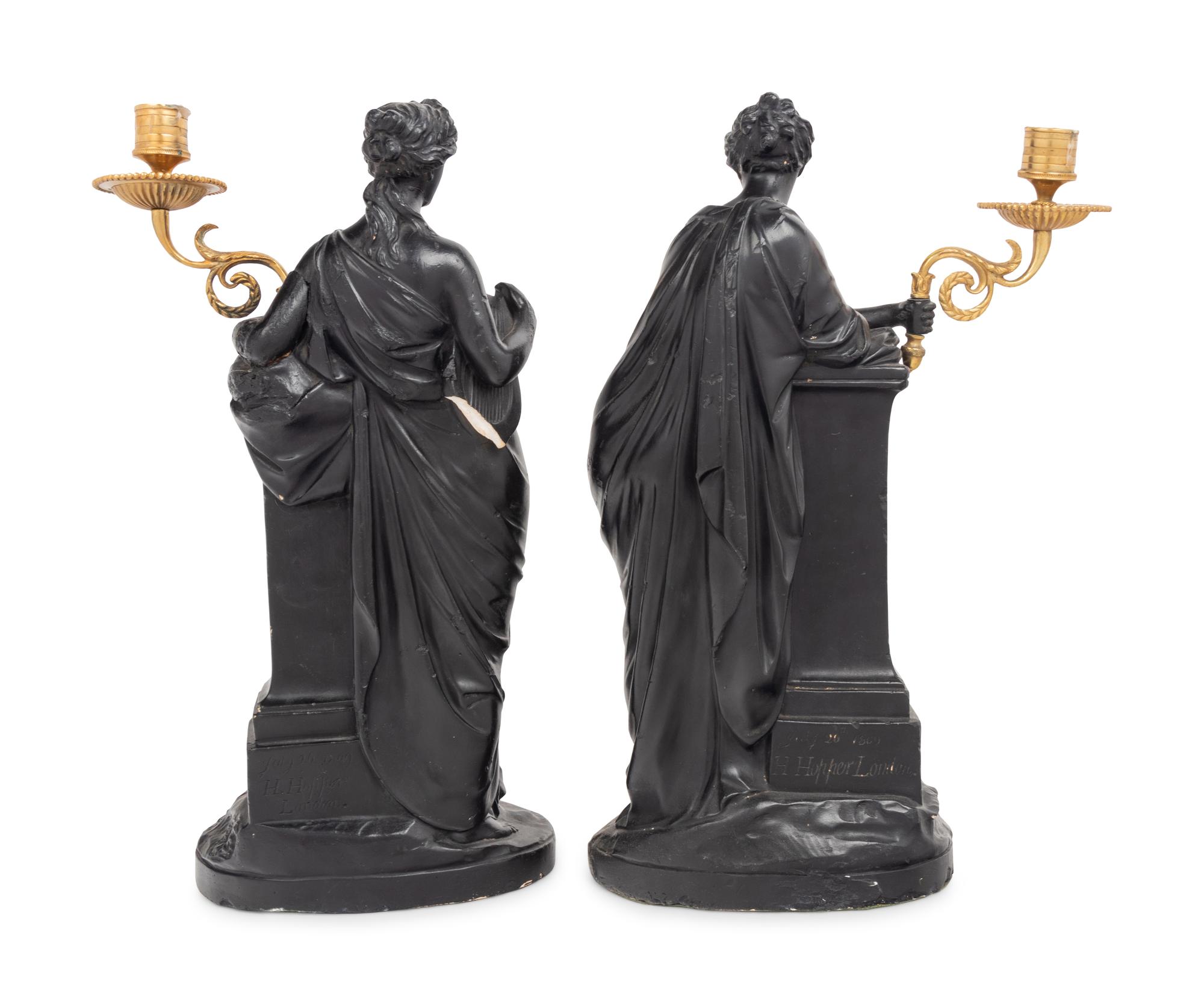 A Pair of Composition Figural Candlesticks After Humphrey Hopper (British, 1767-1844)