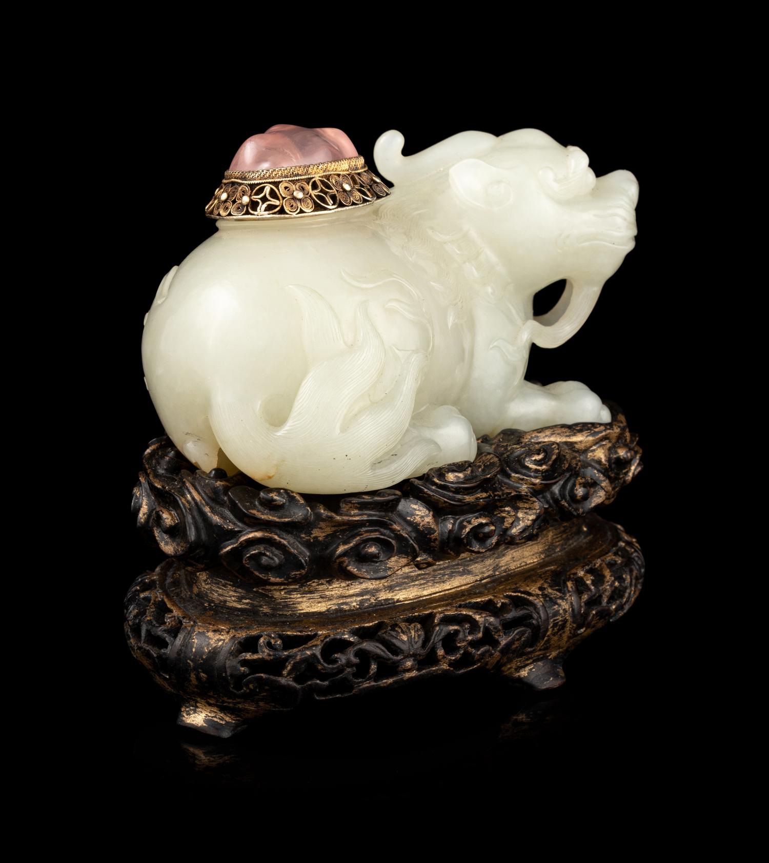 A Carved White Jade Mythical Beast-Form Water Coupe