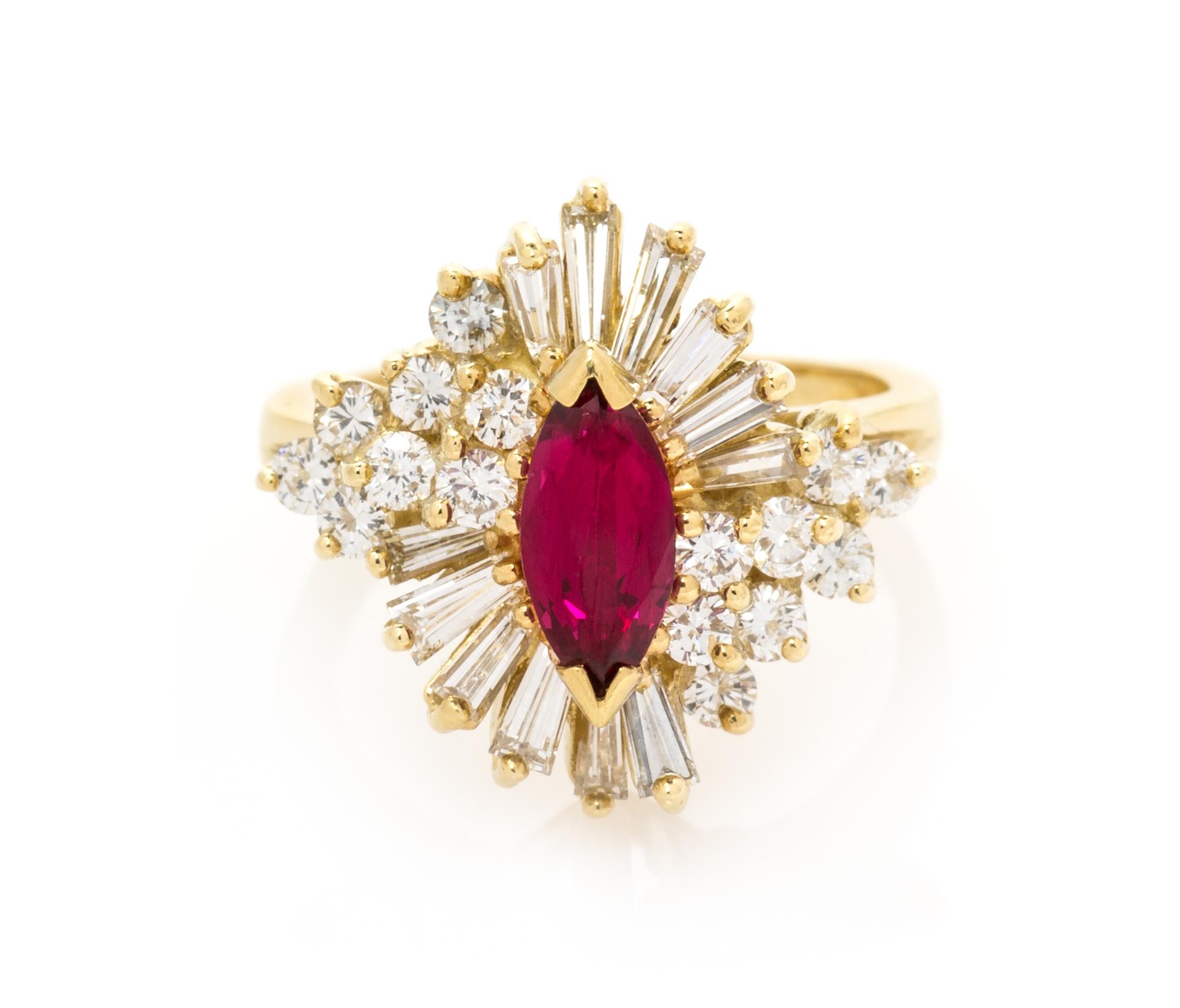 A Yellow Gold, Ruby and Diamond Ring, 4.90 dwts.