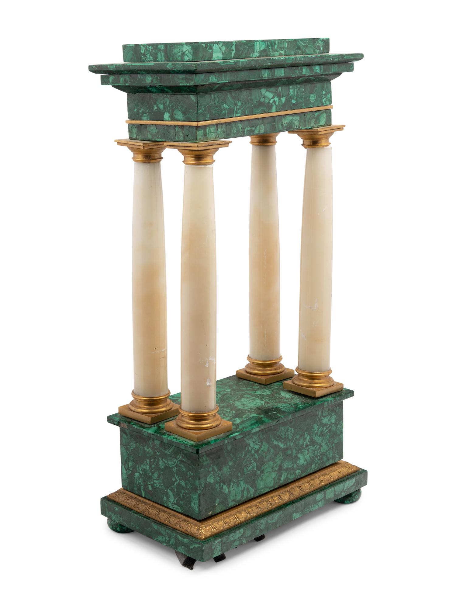 A Continental Gilt Bronze, Alabaster and Malachite Veneered Portico