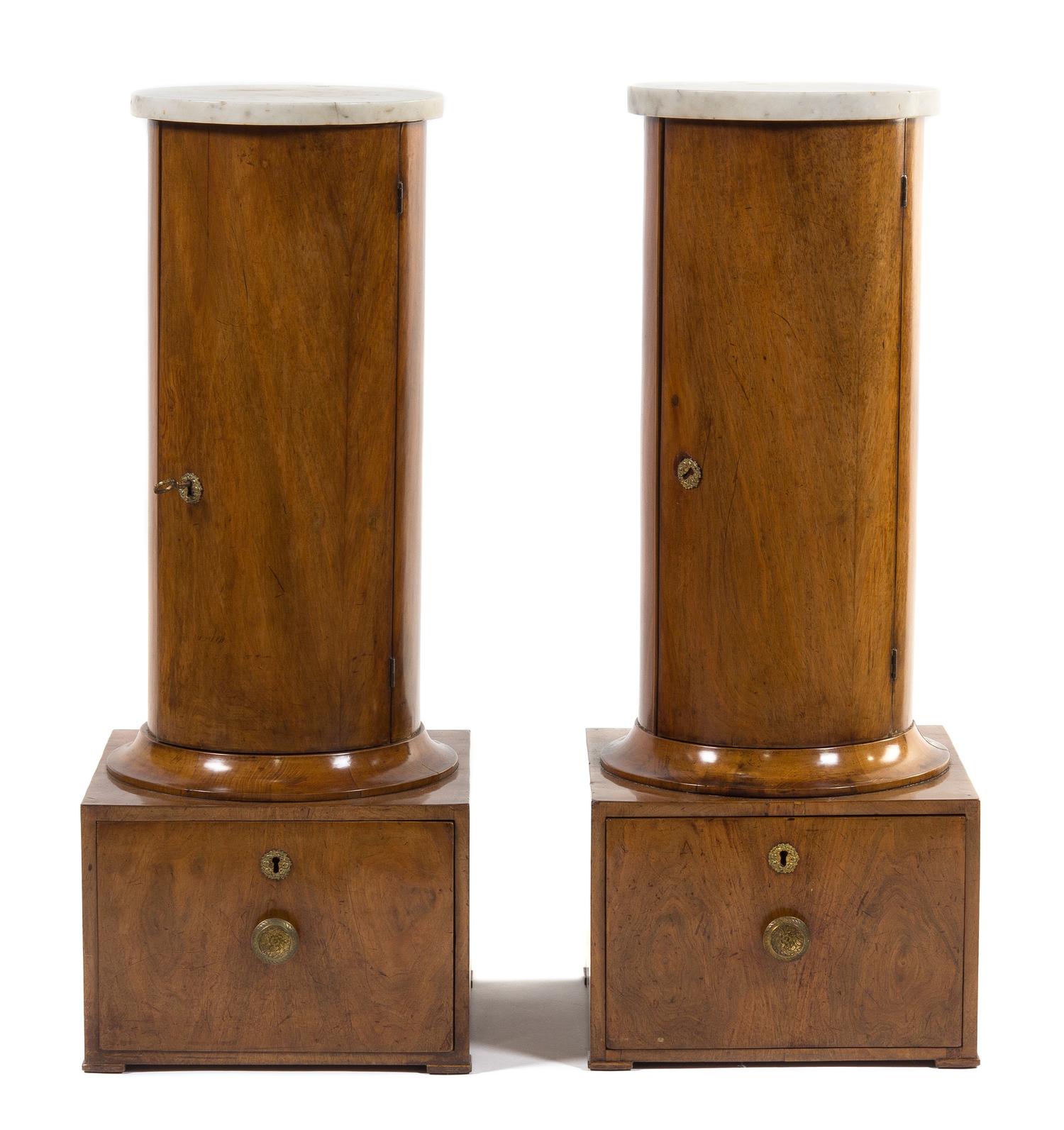 A Pair of Italian Walnut Pedestal Cabinets Height 38 3/4 inches. — 19TH CENTURY