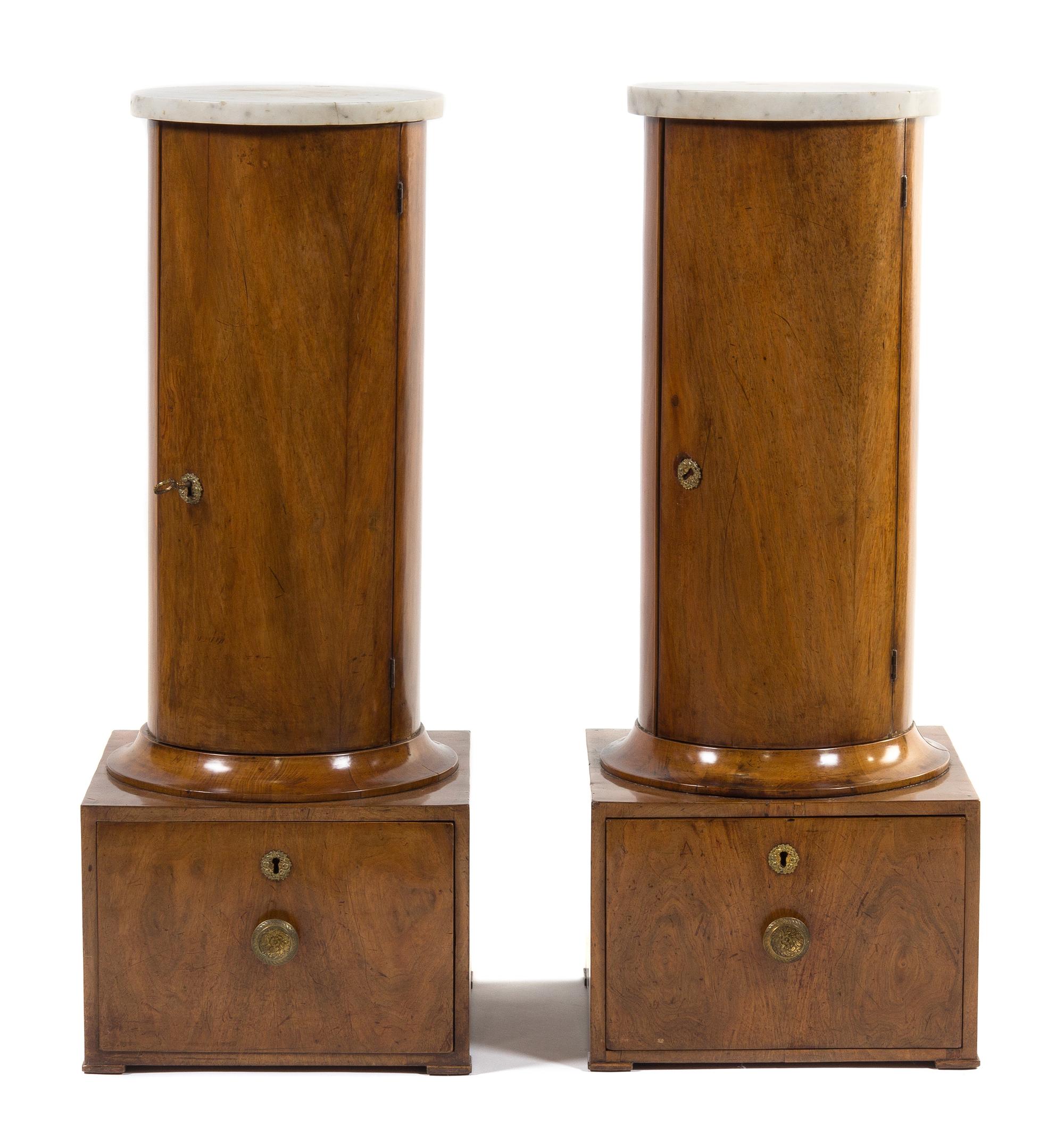 A Pair of Italian Walnut Pedestal Cabinets Height 38 3/4 inches. — 19TH CENTURY