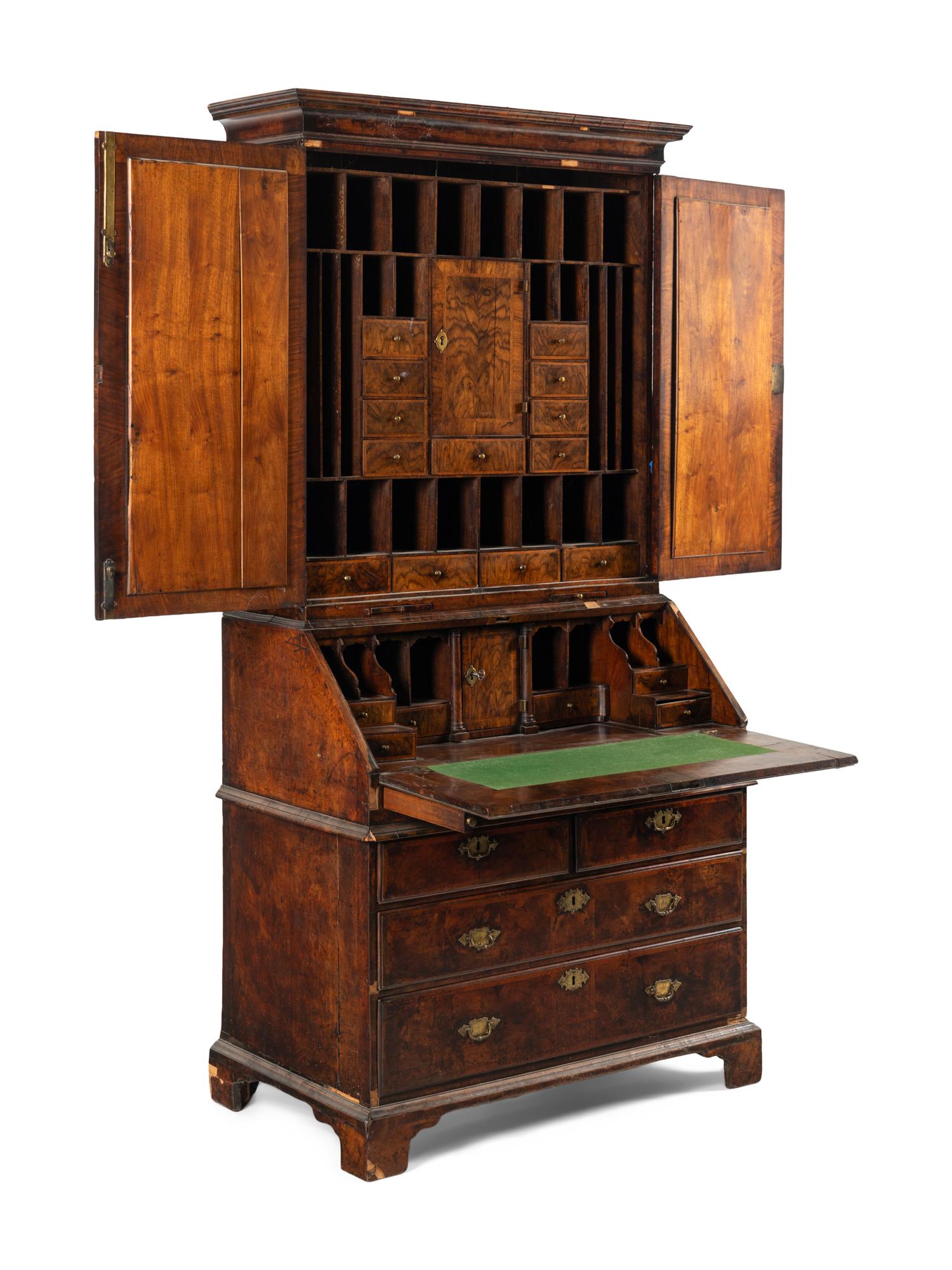 An English Walnut Bureau Bookcase