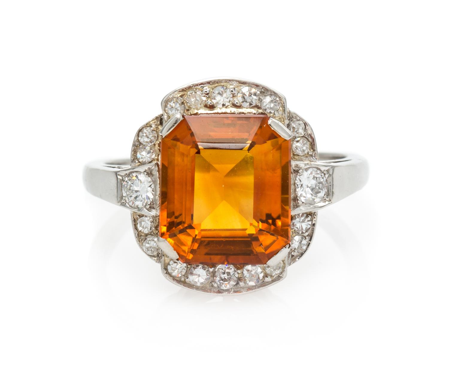 An Art Deco Platinum, Citrine and Diamond Ring, 3.30 dwts.