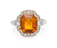 An Art Deco Platinum, Citrine and Diamond Ring, 3.30 dwts.