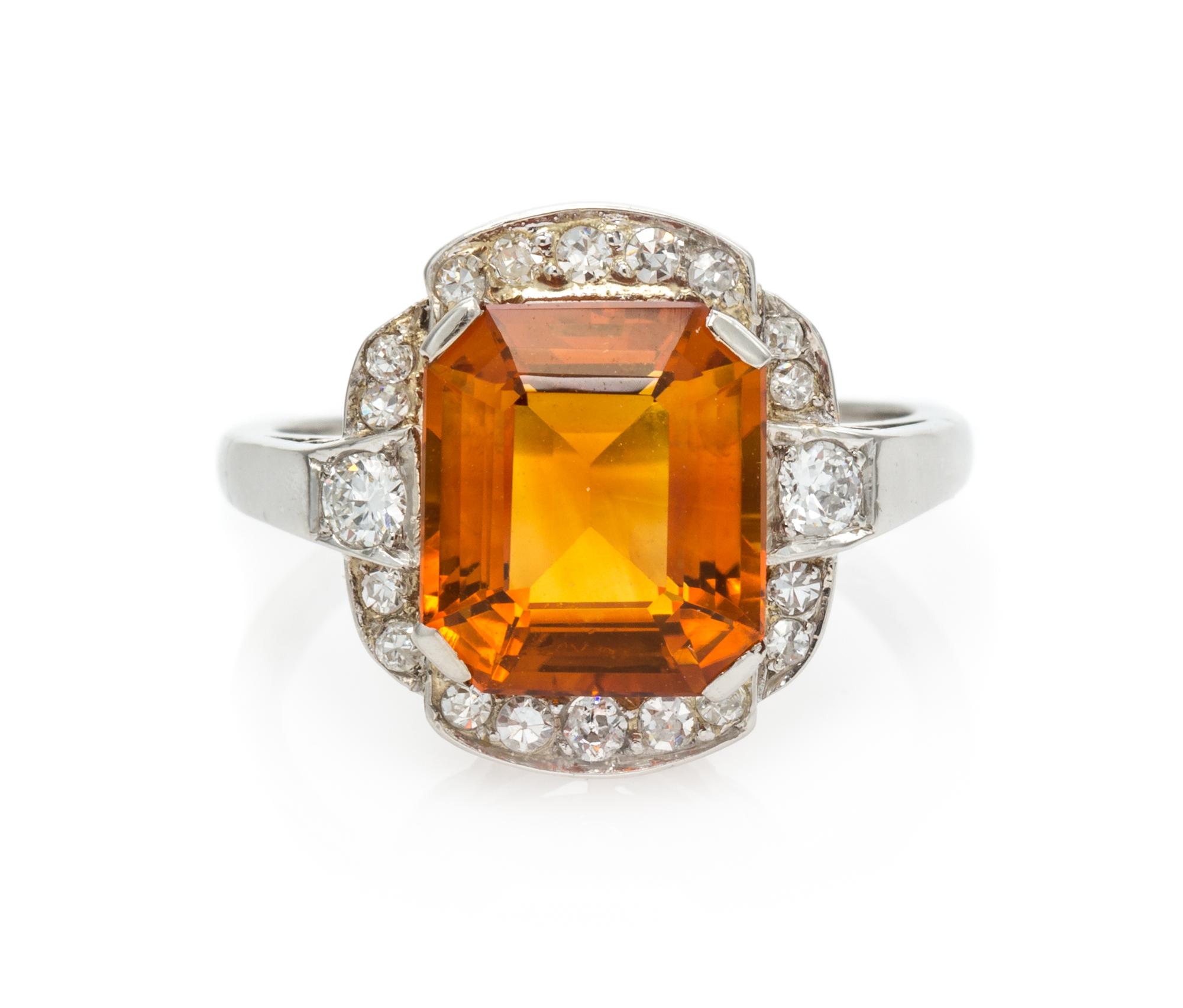 An Art Deco Platinum, Citrine and Diamond Ring, 3.30 dwts.