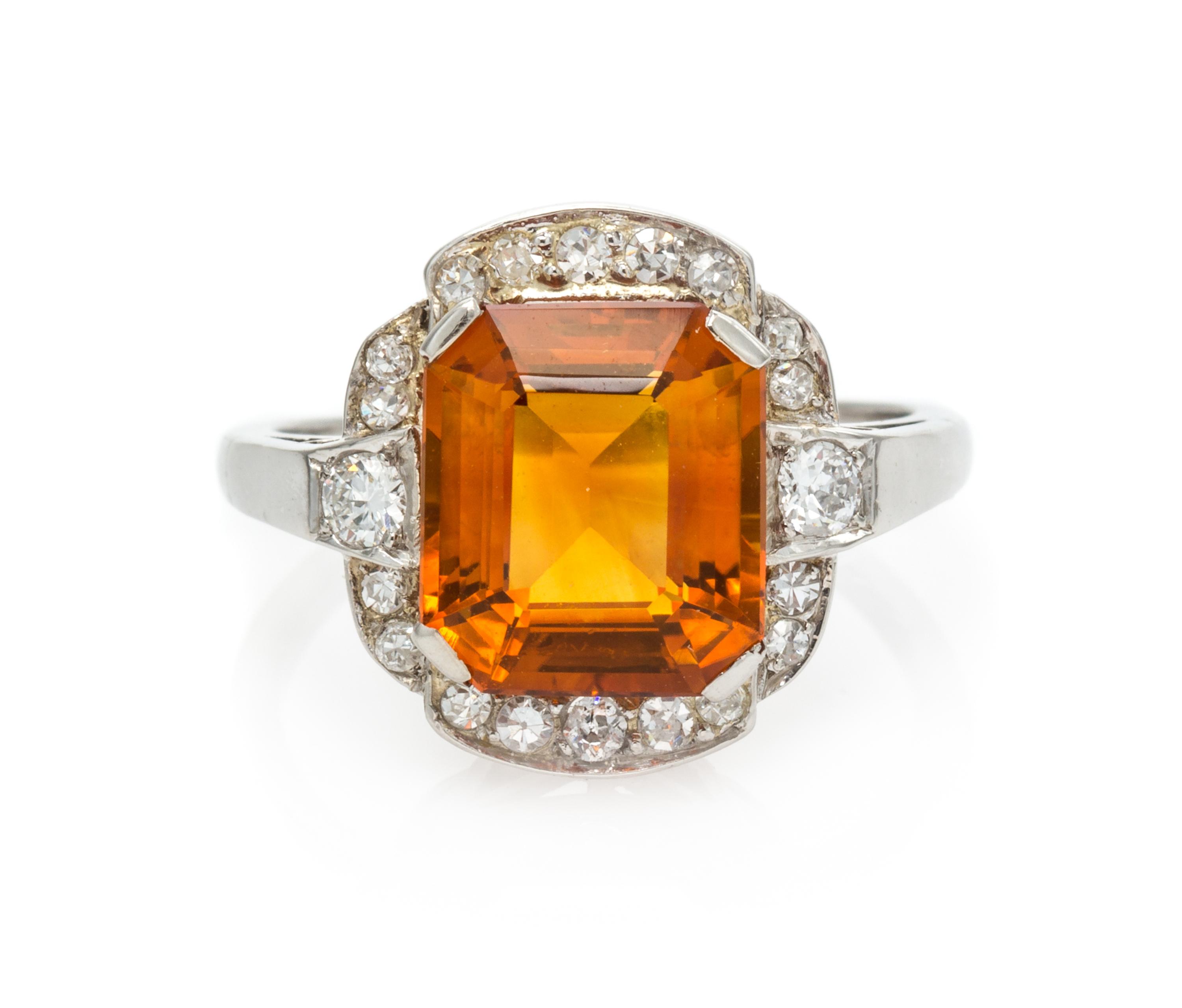 An Art Deco Platinum, Citrine and Diamond Ring, 3.30 dwts.