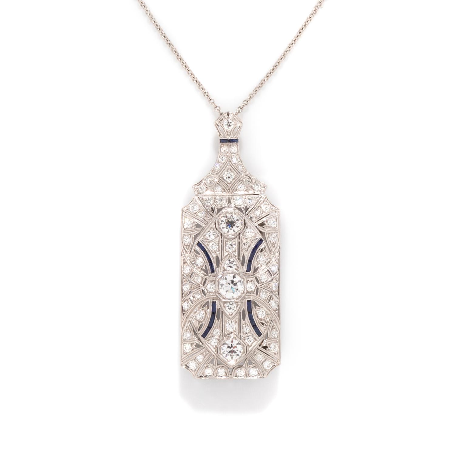 ART DECO, DIAMOND AND SYNTHETIC SAPPHIRE PENDANT BROOCH
