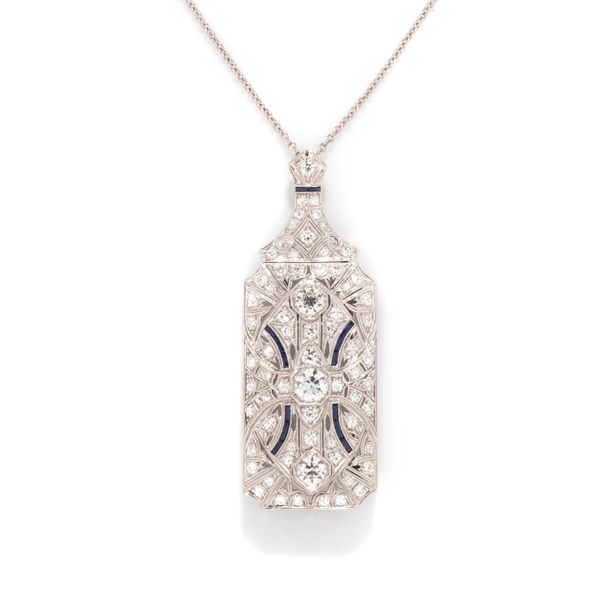 ART DECO, DIAMOND AND SYNTHETIC SAPPHIRE PENDANT BROOCH