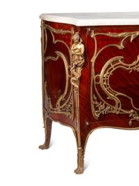A Louis XV Style Gilt Bronze Mounted Parquetry Marble-Top Cabinet