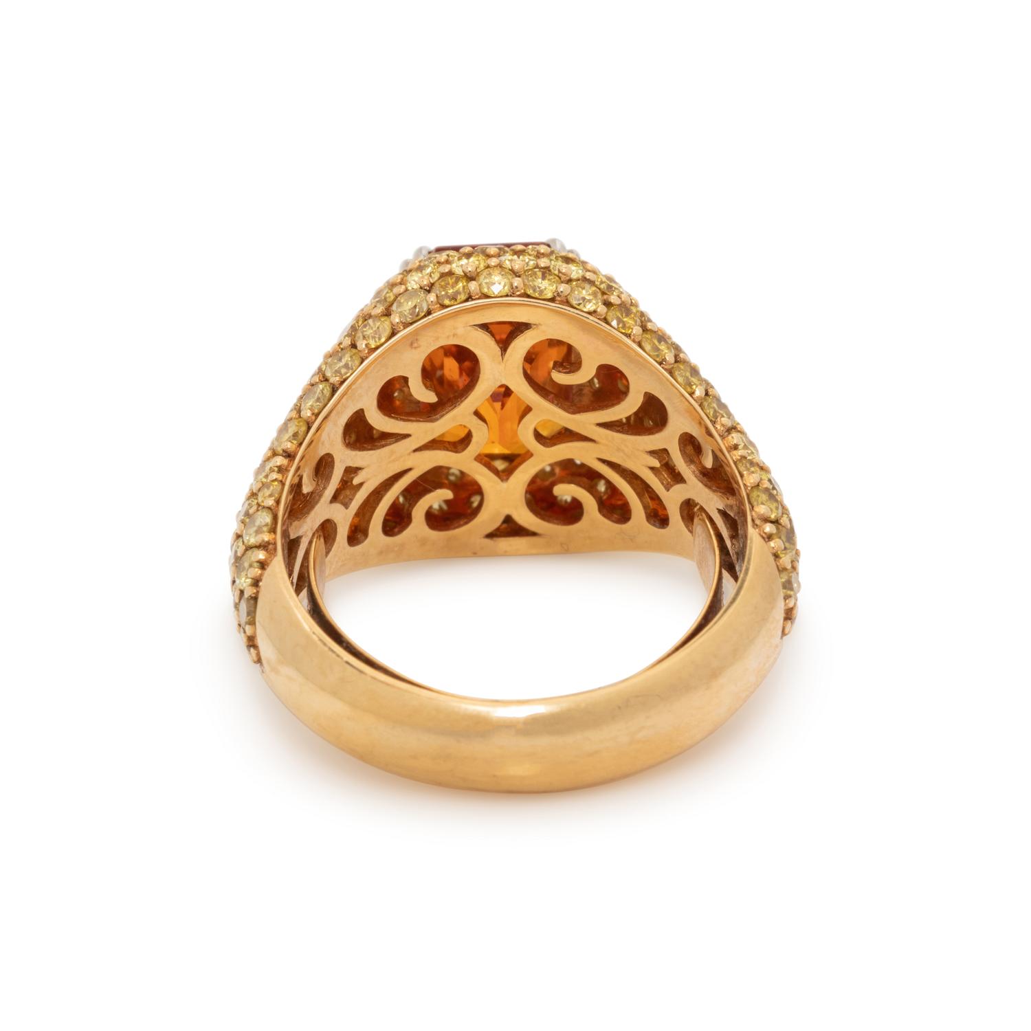 ORANGE SAPPHIRE AND YELLOW DIAMOND RING