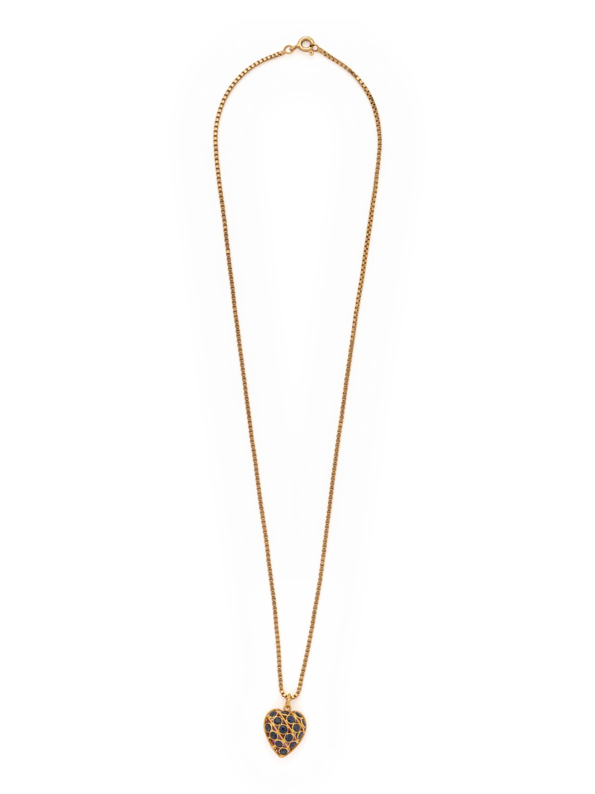 REVERSIBLE YELLOW GOLD, RUBY AND SAPPHIRE HEART PENDANT/NECKLACE