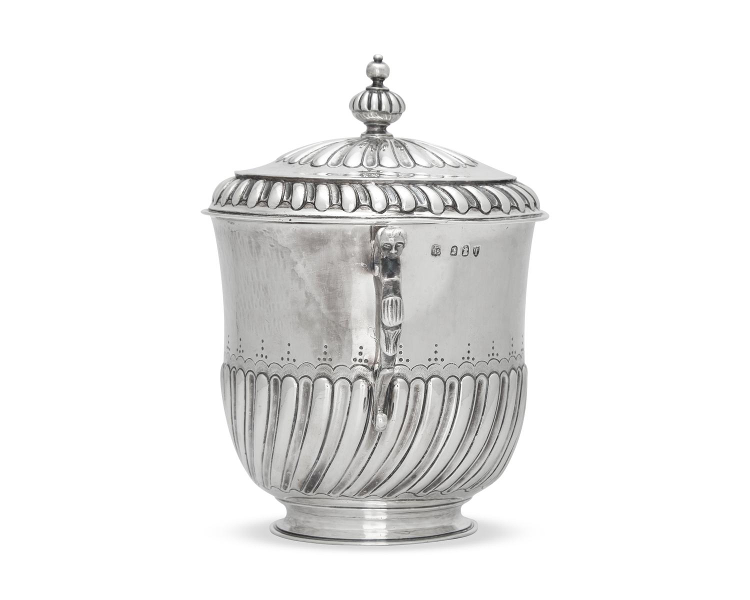 A Charles II Style Britannia Silver Covered Porringer