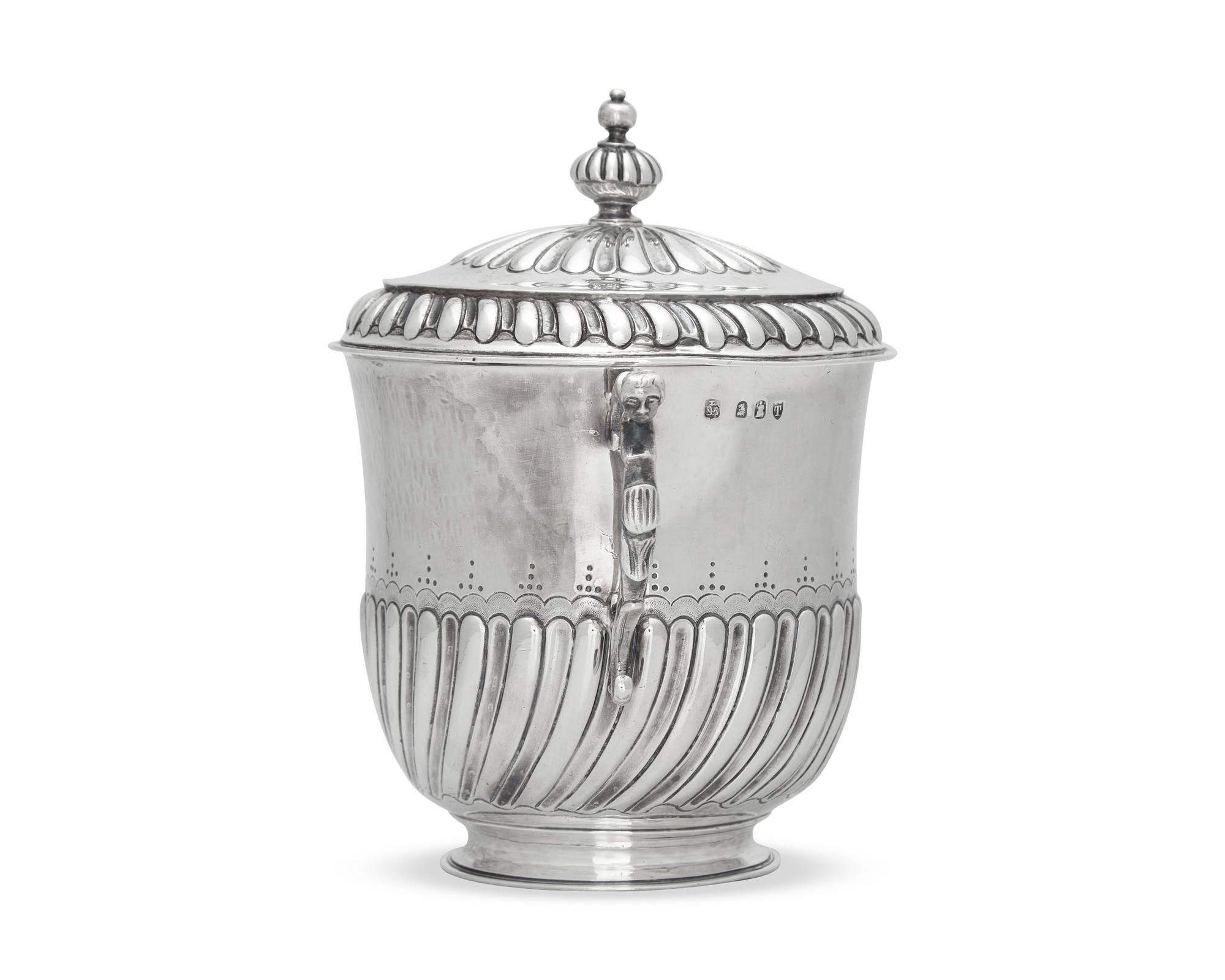 A Charles II Style Britannia Silver Covered Porringer