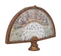 A French Framed Painted Paper and Mother-of-Pearl Fan