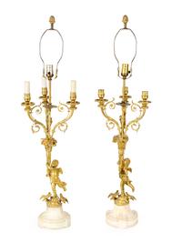 A Pair of Louis XVI Style Gilt Bronze Figural Lamps — EARLY 20TH CENTURY