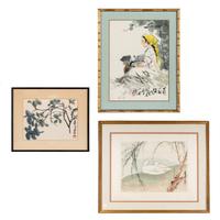 A Qi Baishi Print and Two Paintings