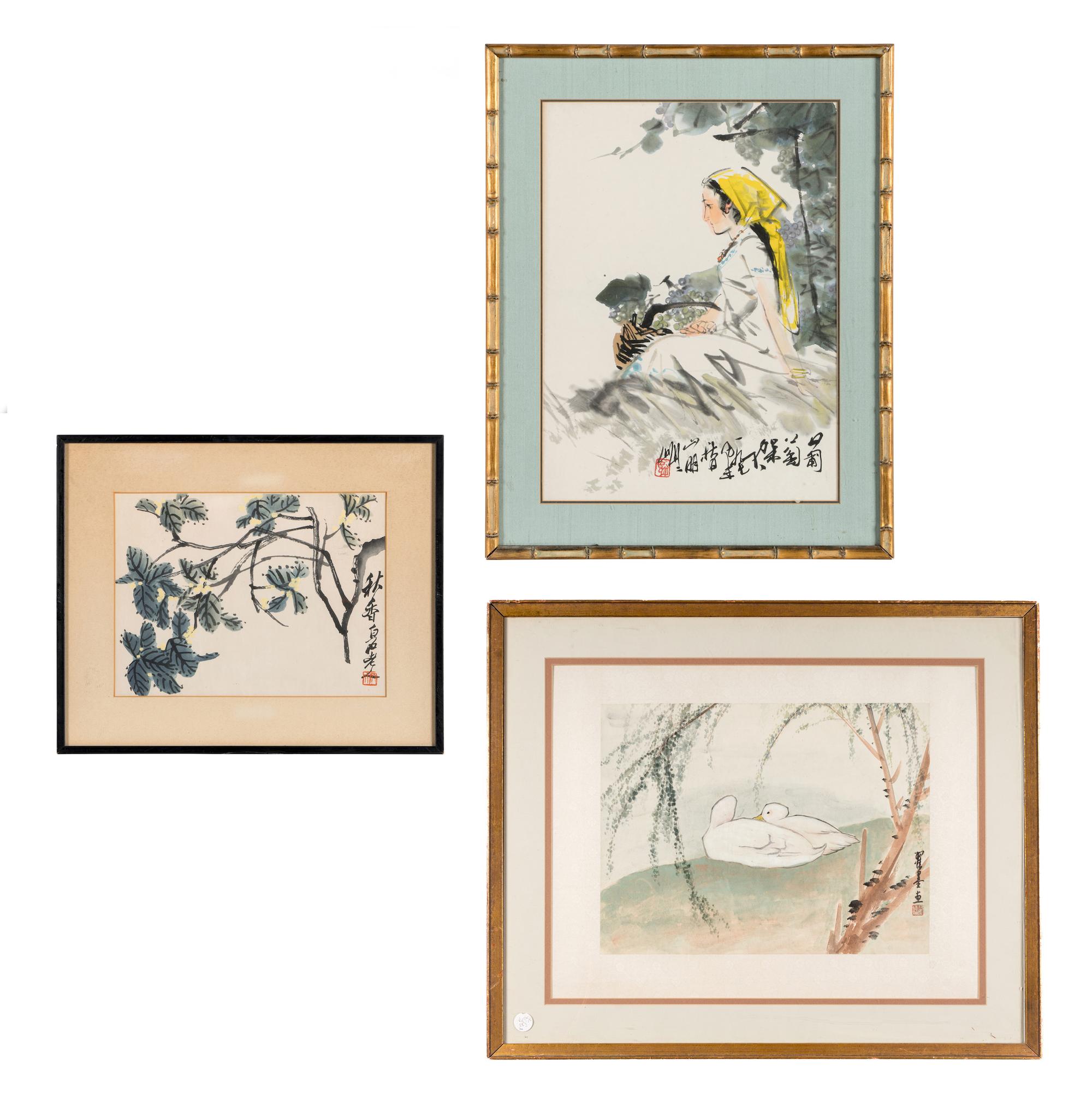 A Qi Baishi Print and Two Paintings