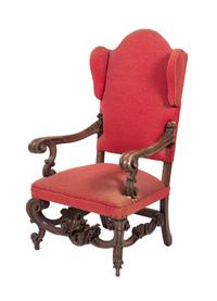 A Carved Burled Walnut Armchair Height 55 1/2 x width 26 x depth 27 inches.