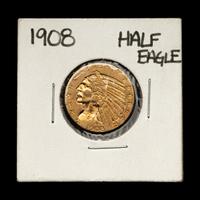 A 1908 Indian Head $5 Gold Coin