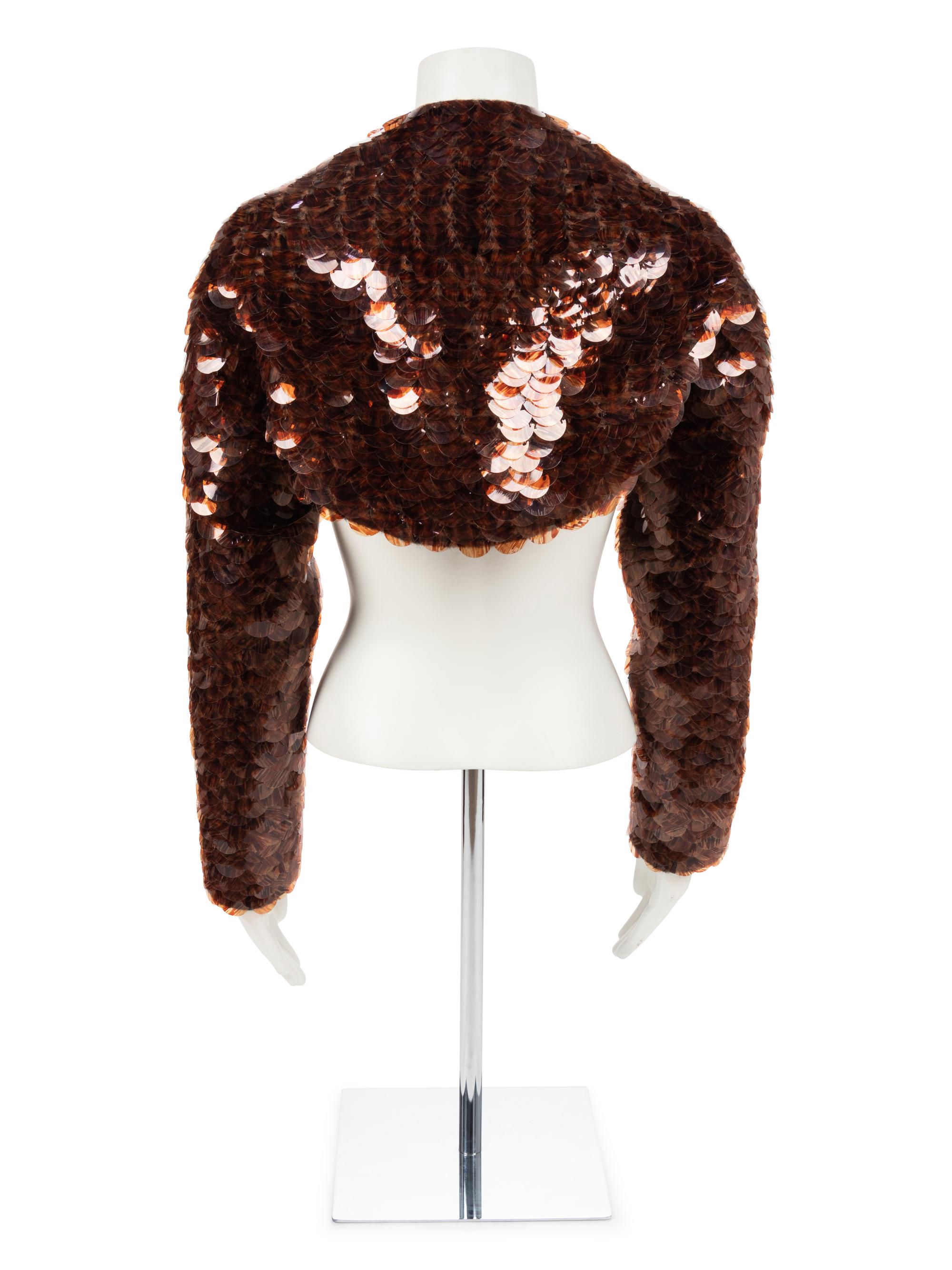 Geoffrey Beene Brown Bolero with Large Sequins, 1980-90s