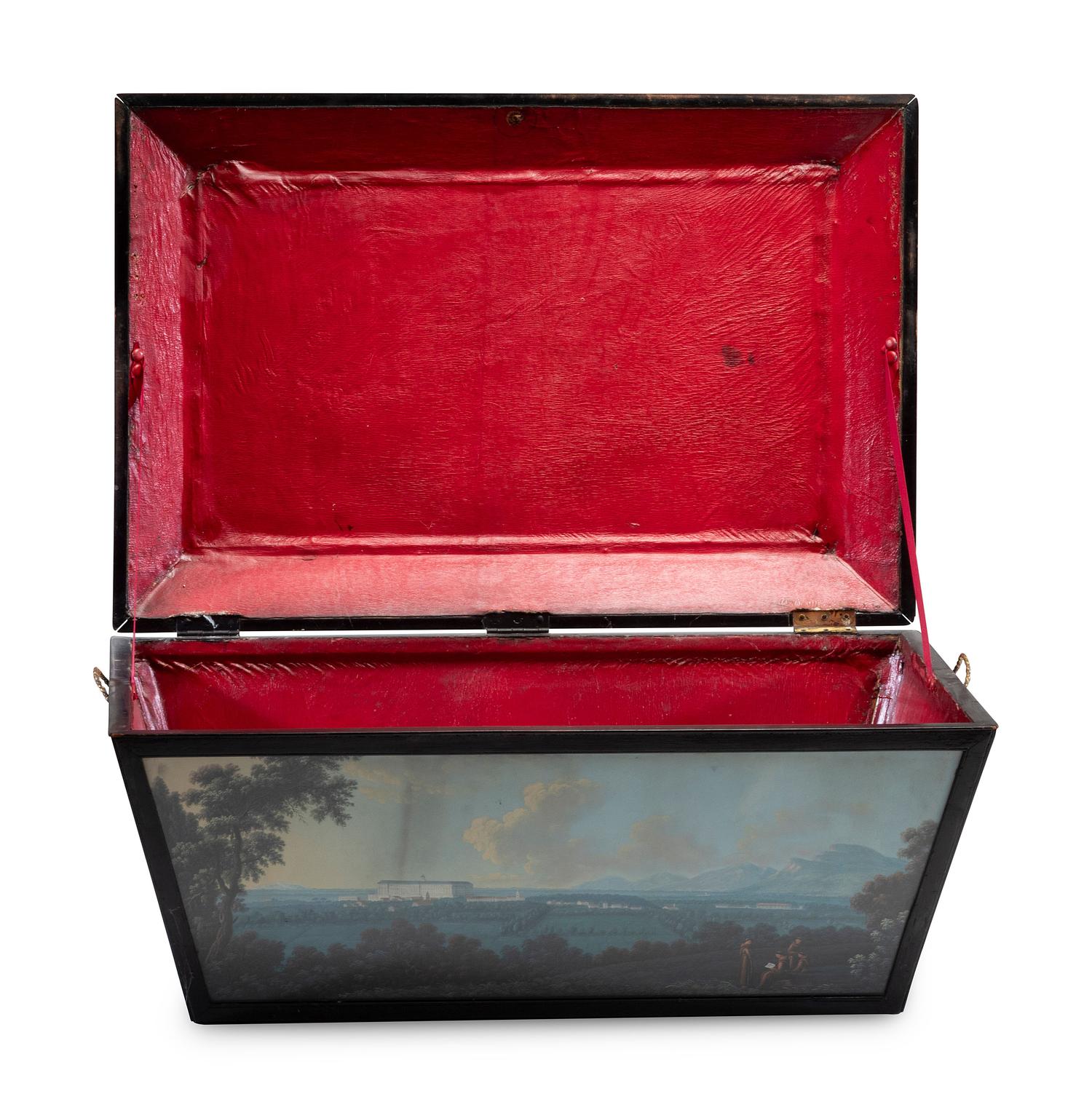 An Italian Leather Clad Watercolor Inset Trunk