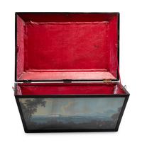 An Italian Leather Clad Watercolor Inset Trunk