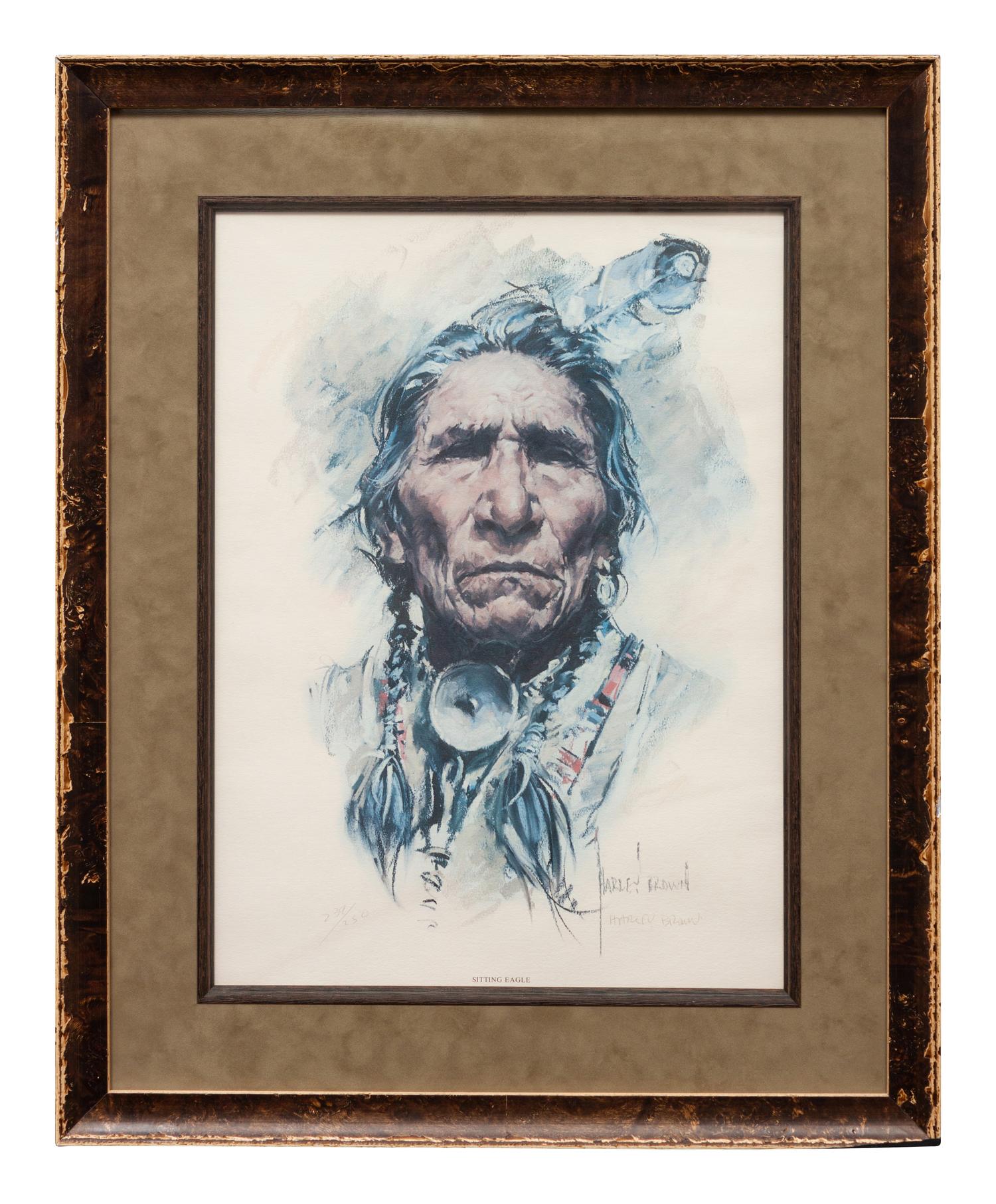 Four Prints: Blossom , edition 53/500; Sitting Eagle , edition 239/250; Raven , edition 53/500; Turning Robe , edition 239/250, together with book, The Art and Life of Harley Brown