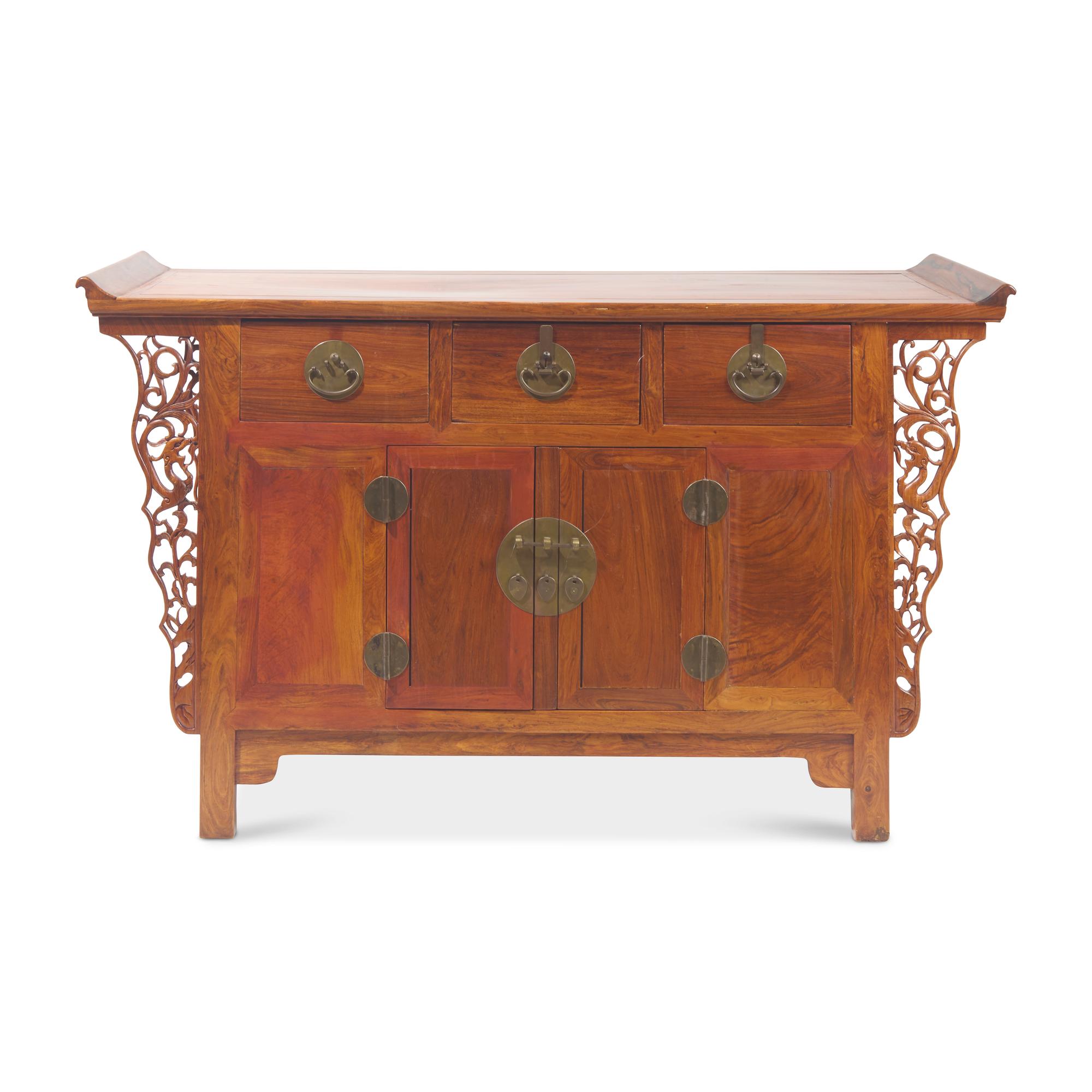 A Chinese Huanghuali and Hardwood Coffer Cabinet, 20th Century — 近代 黃花梨拼硬木翹頭二連櫥