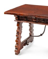 A Spanish Iron Mounted Walnut Trestle Table